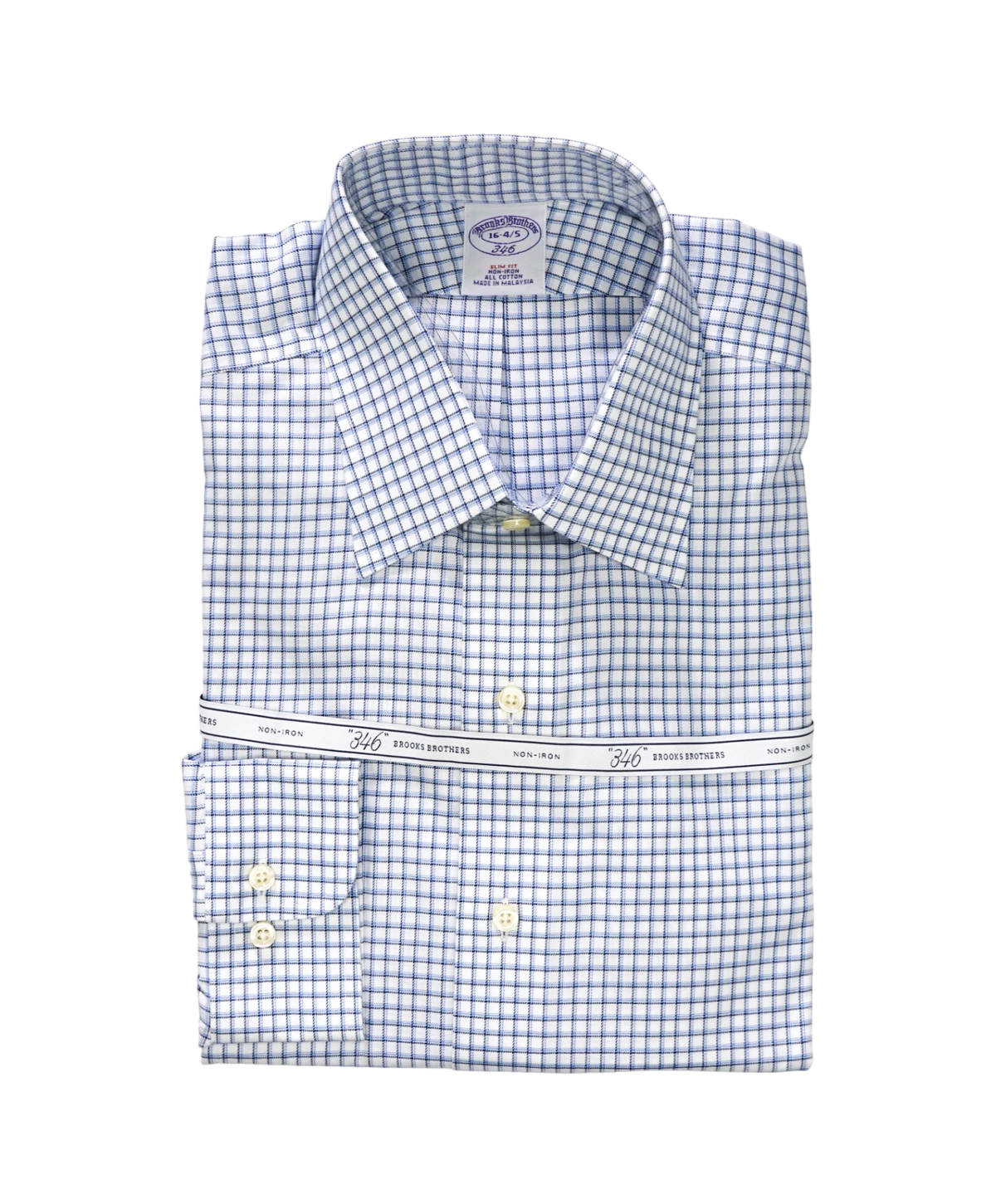 $128 BROOKS BROTHERS - Blue Check NON-IRON "346" Slim Fit Shirt - 16 - 34/35