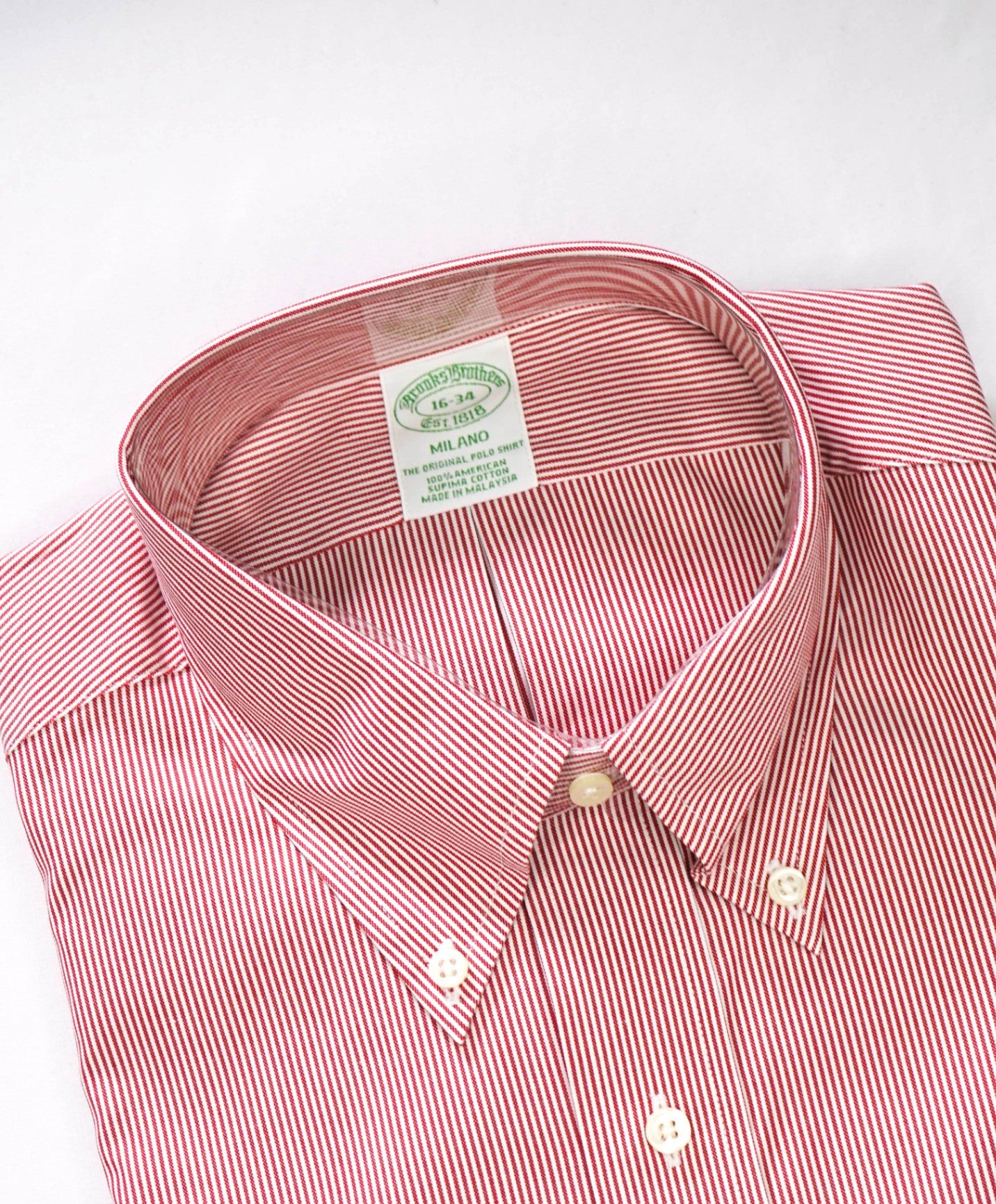 $128 BROOKS BROTHERS - Red Stripe MILANO Shirt - 16 - 34