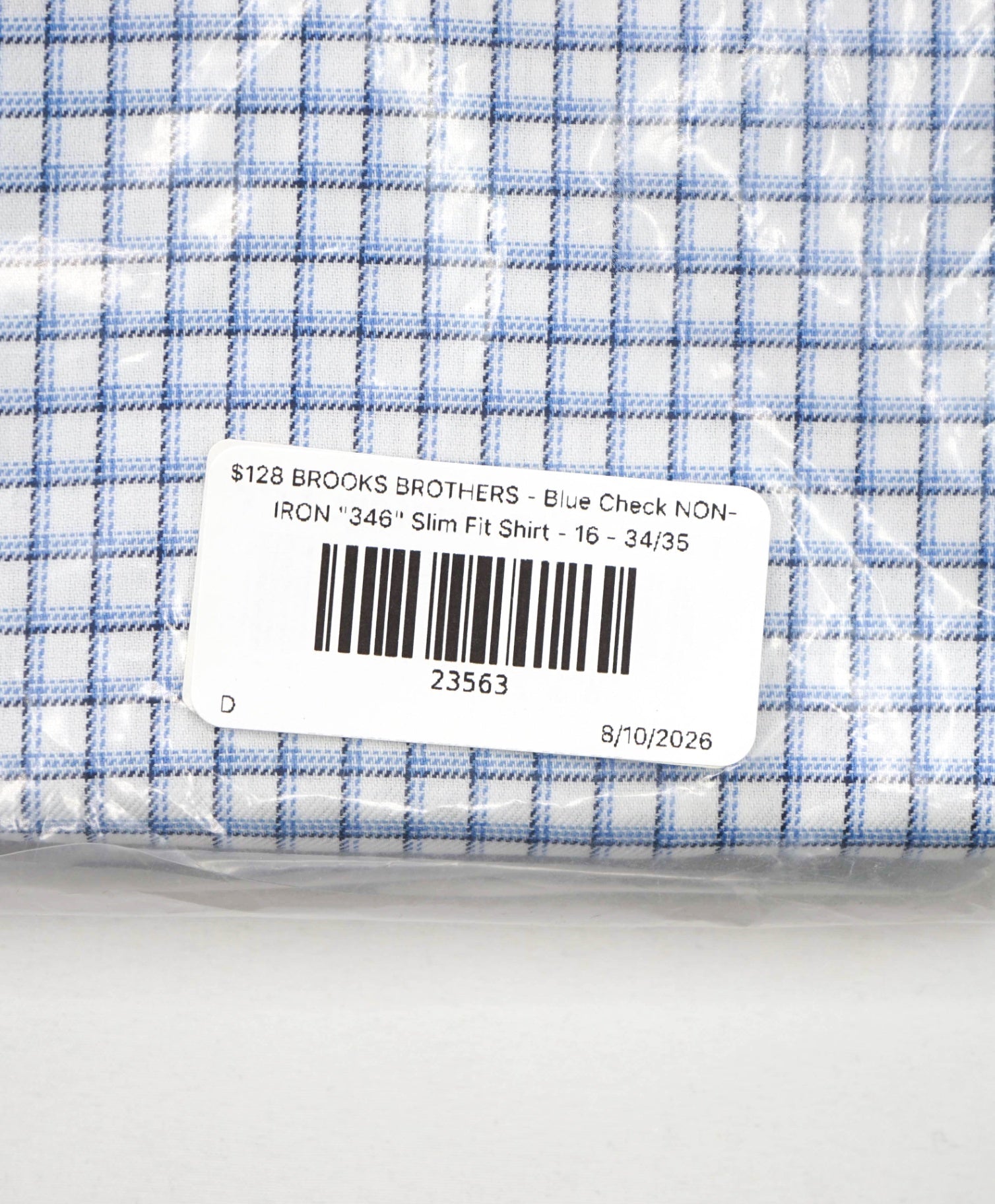 $128 BROOKS BROTHERS - Blue Check NON-IRON "346" Slim Fit Shirt - 16 - 34/35