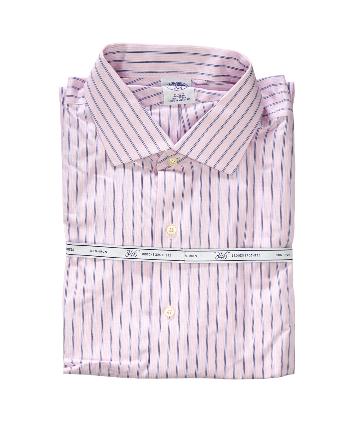 $128 BROOKS BROTHERS - Pink/Blue Stripe NON-IRON "346" Slim Fit Shirt - 17 - 34/35
