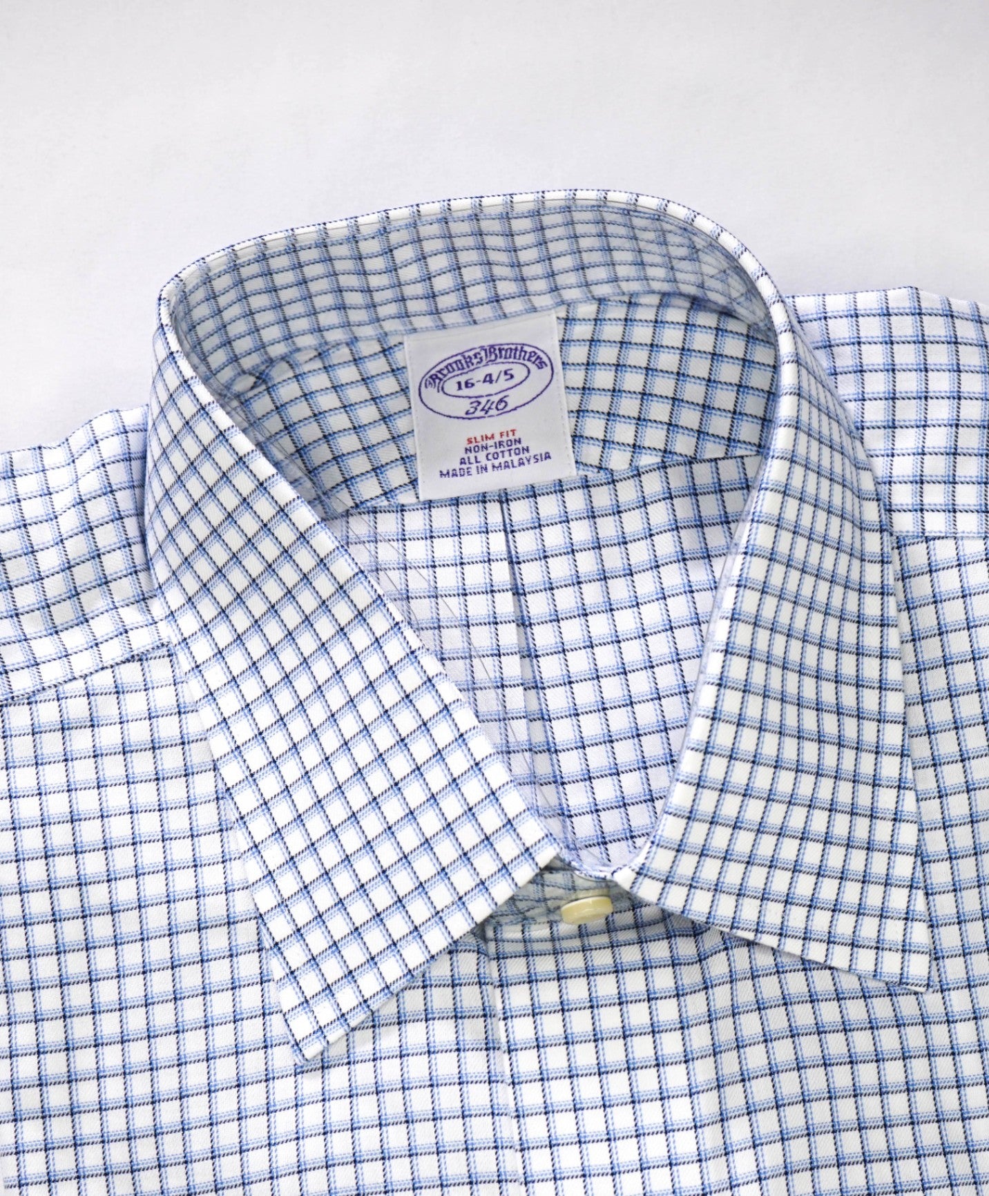 $128 BROOKS BROTHERS - Blue Check NON-IRON "346" Slim Fit Shirt - 16 - 34/35