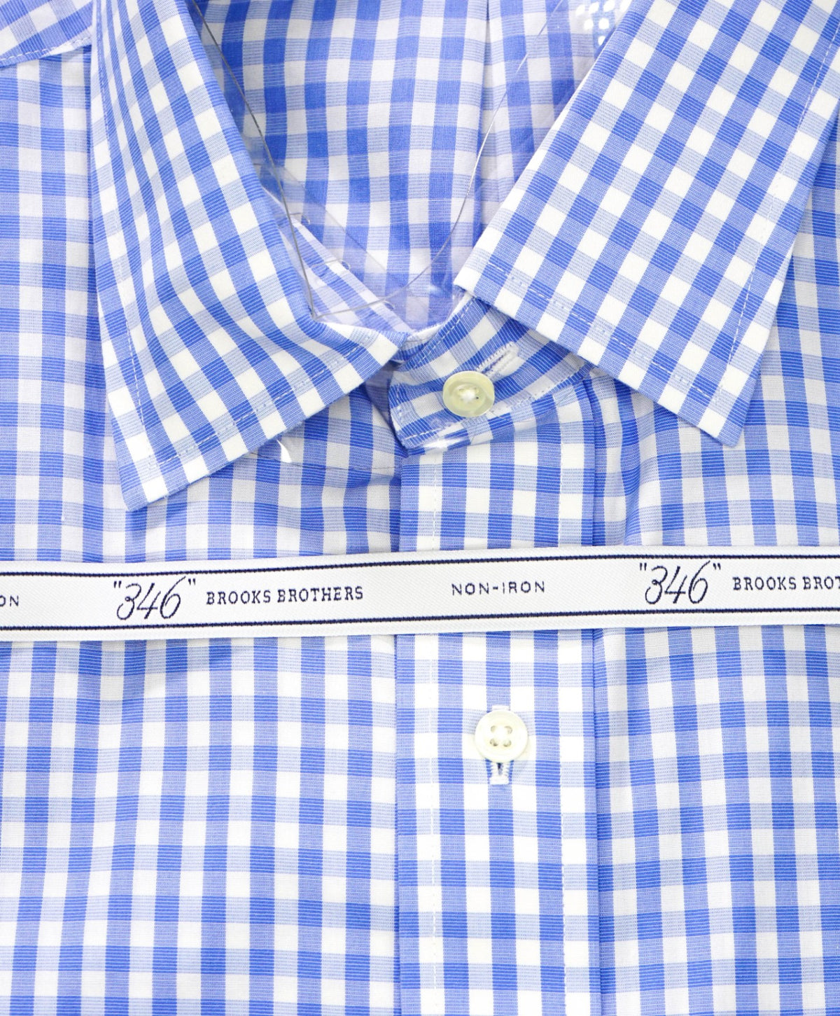 $128 BROOKS BROTHERS - Blue Gingham NON-IRON "346" SLIM FIT Shirt - 17 - 36/37
