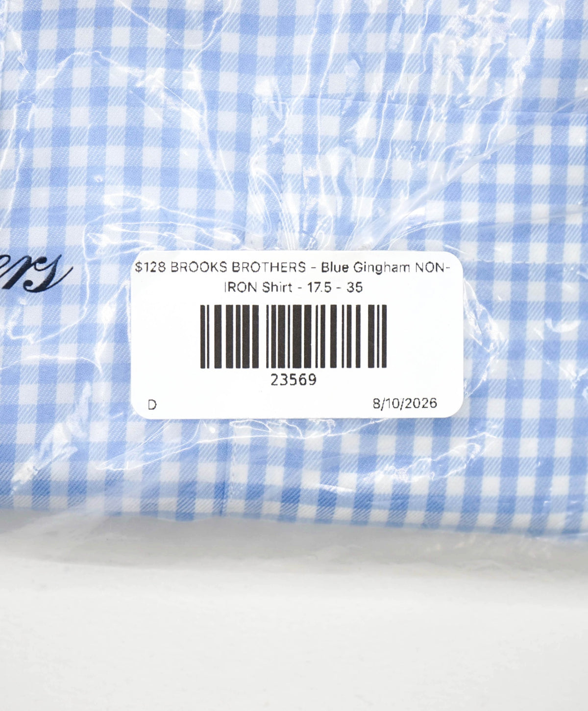 $128 BROOKS BROTHERS - Blue Gingham NON-IRON Shirt - 17.5 - 35