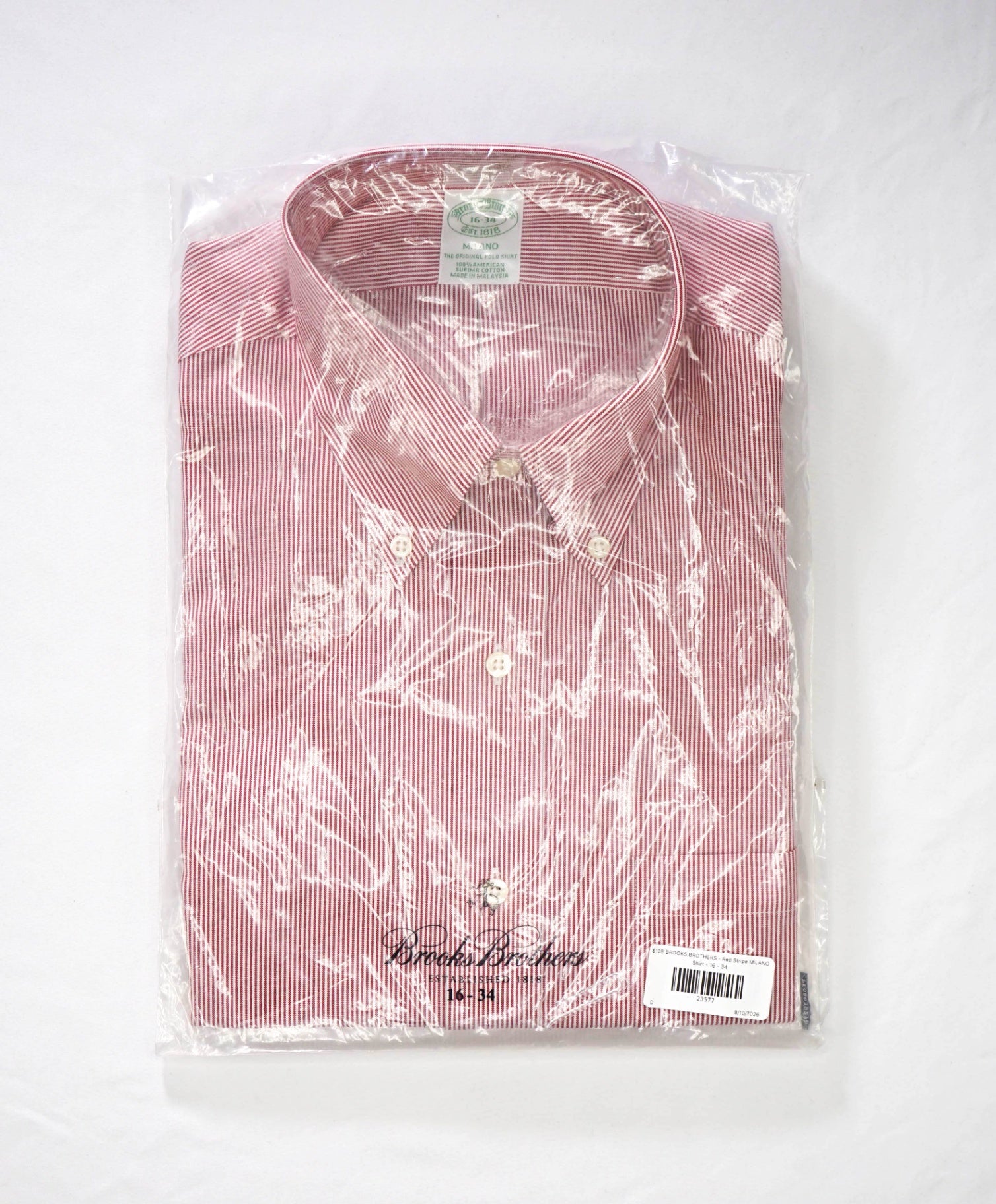 $128 BROOKS BROTHERS - Red Stripe MILANO Shirt - 16 - 34