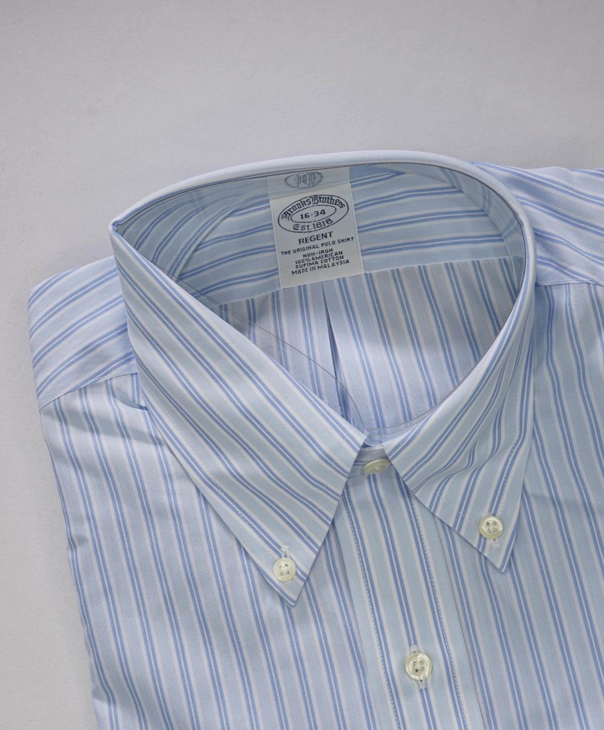 $128 BROOKS BROTHERS - Blue Stripe NON-IRON REGENT Shirt - 16 - 34