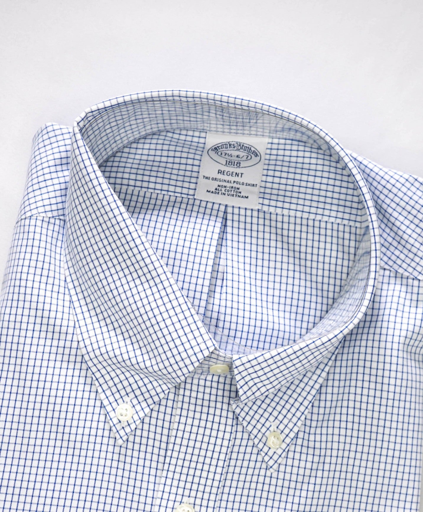 $128 BROOKS BROTHERS - Blue Check NON-IRON REGENT Shirt - 17.5 - 36/37