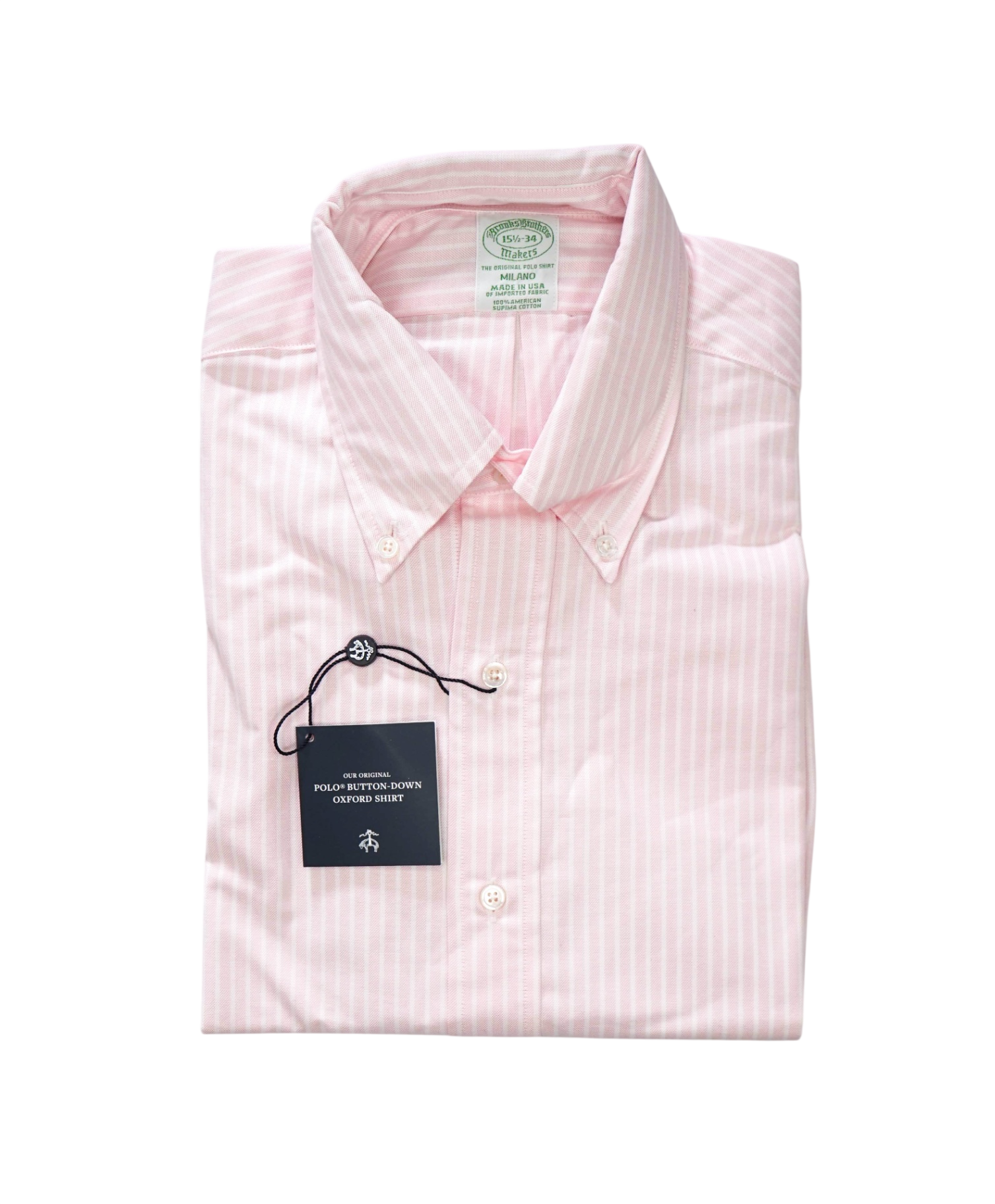 $198 BROOKS BROTHERS - Pink Stripe MADE IN USA MILANO Shirt - 15.5 - 34