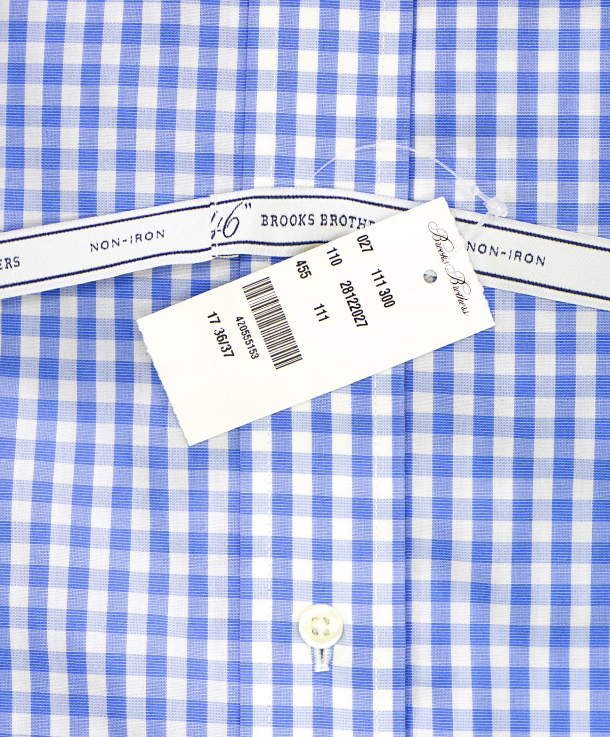 $128 BROOKS BROTHERS - Blue Gingham NON-IRON "346" SLIM FIT Shirt - 17 - 36/37