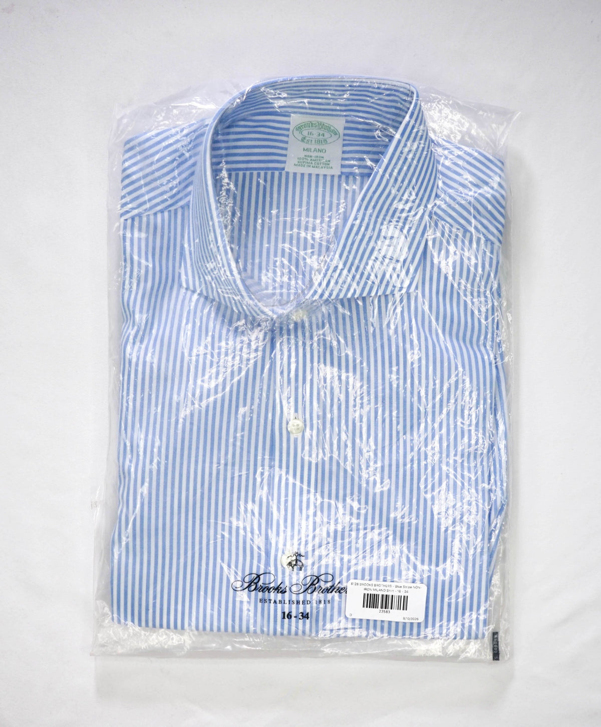 $128 BROOKS BROTHERS - Blue Stripe NON-IRON MILANO Shirt - 16 - 34