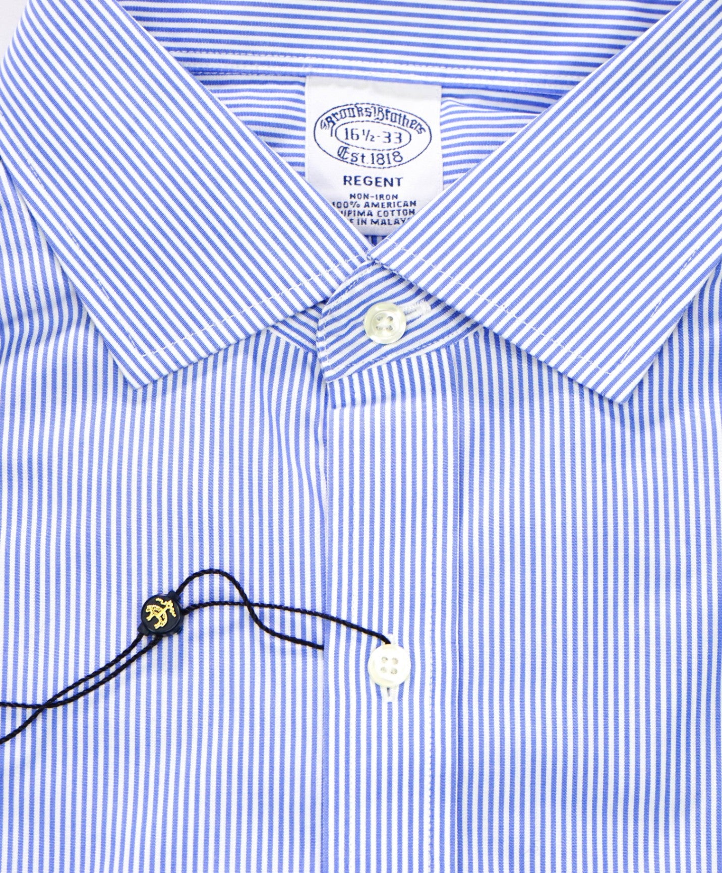 $128 BROOKS BROTHERS - Blue Stripe NON-IRON REGENT Shirt - 16.5 - 35