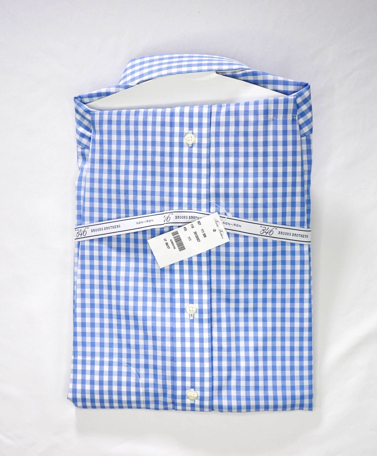 $128 BROOKS BROTHERS - Blue Gingham NON-IRON "346" SLIM FIT Shirt - 17 - 36/37