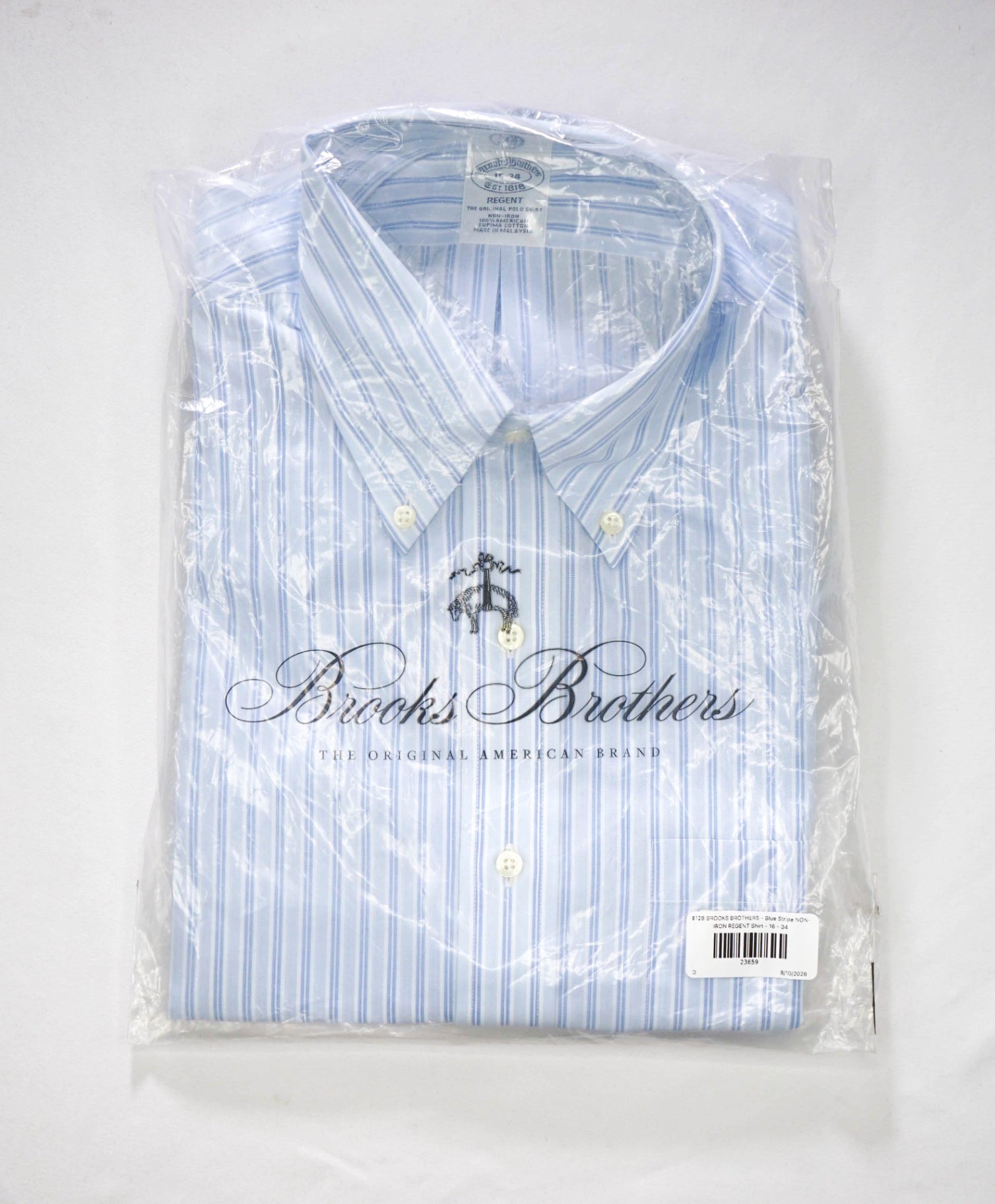 $128 BROOKS BROTHERS - Blue Stripe NON-IRON REGENT Shirt - 16 - 34