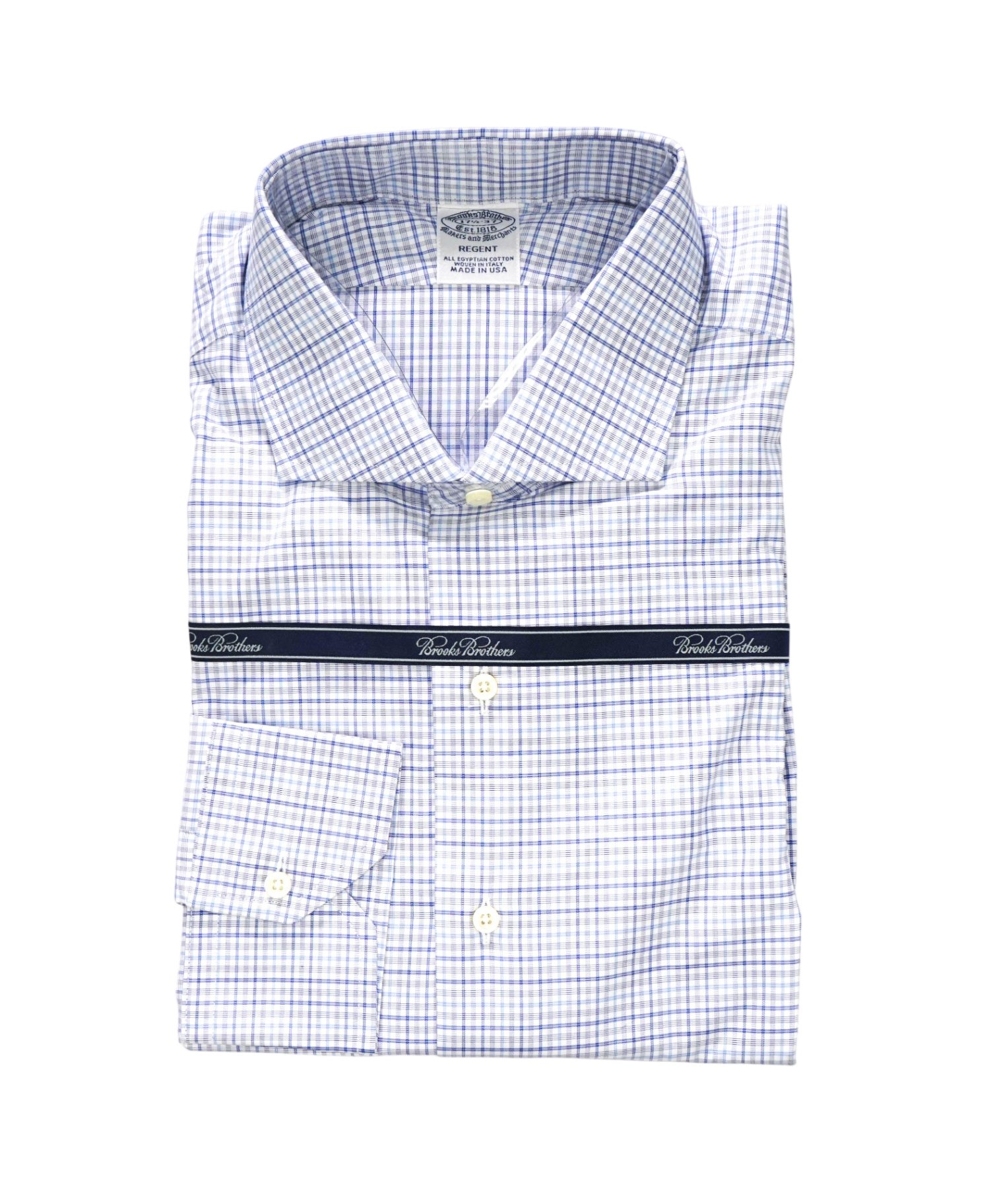 $198 BROOKS BROTHERS - Blue Plaid MAKERS AND MERCHANTS REGENT Shirt - 17.5 - 37