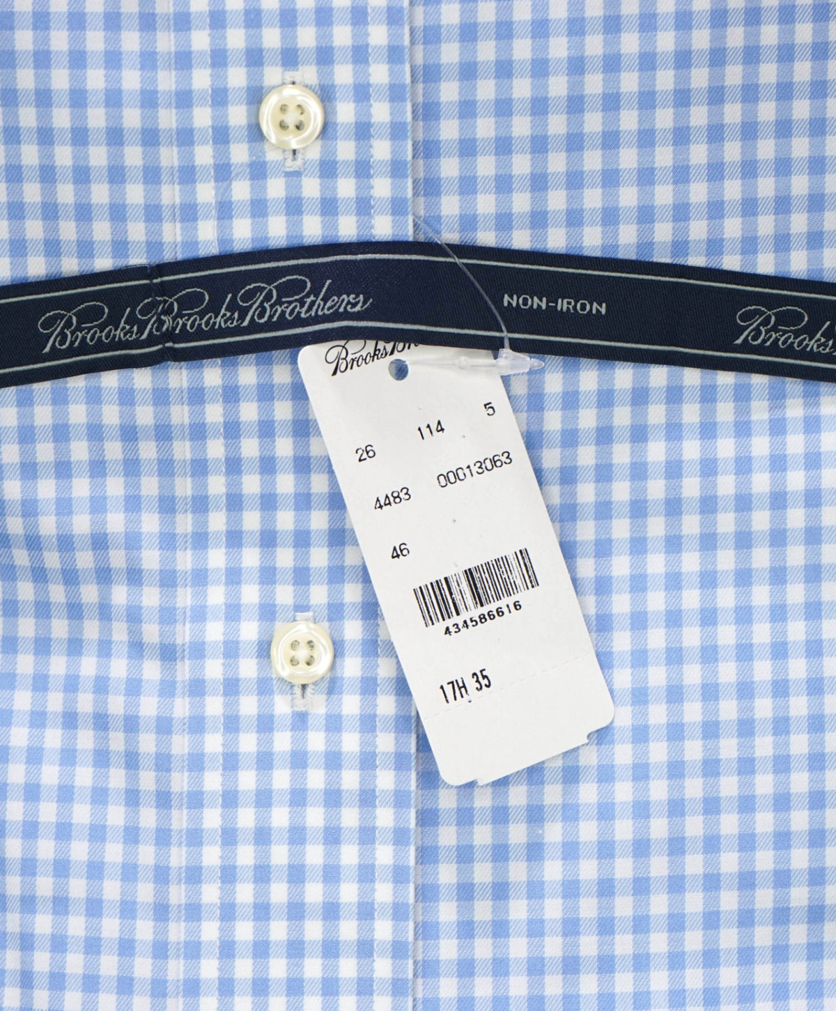 $128 BROOKS BROTHERS - Blue Gingham NON-IRON Shirt - 17.5 - 35