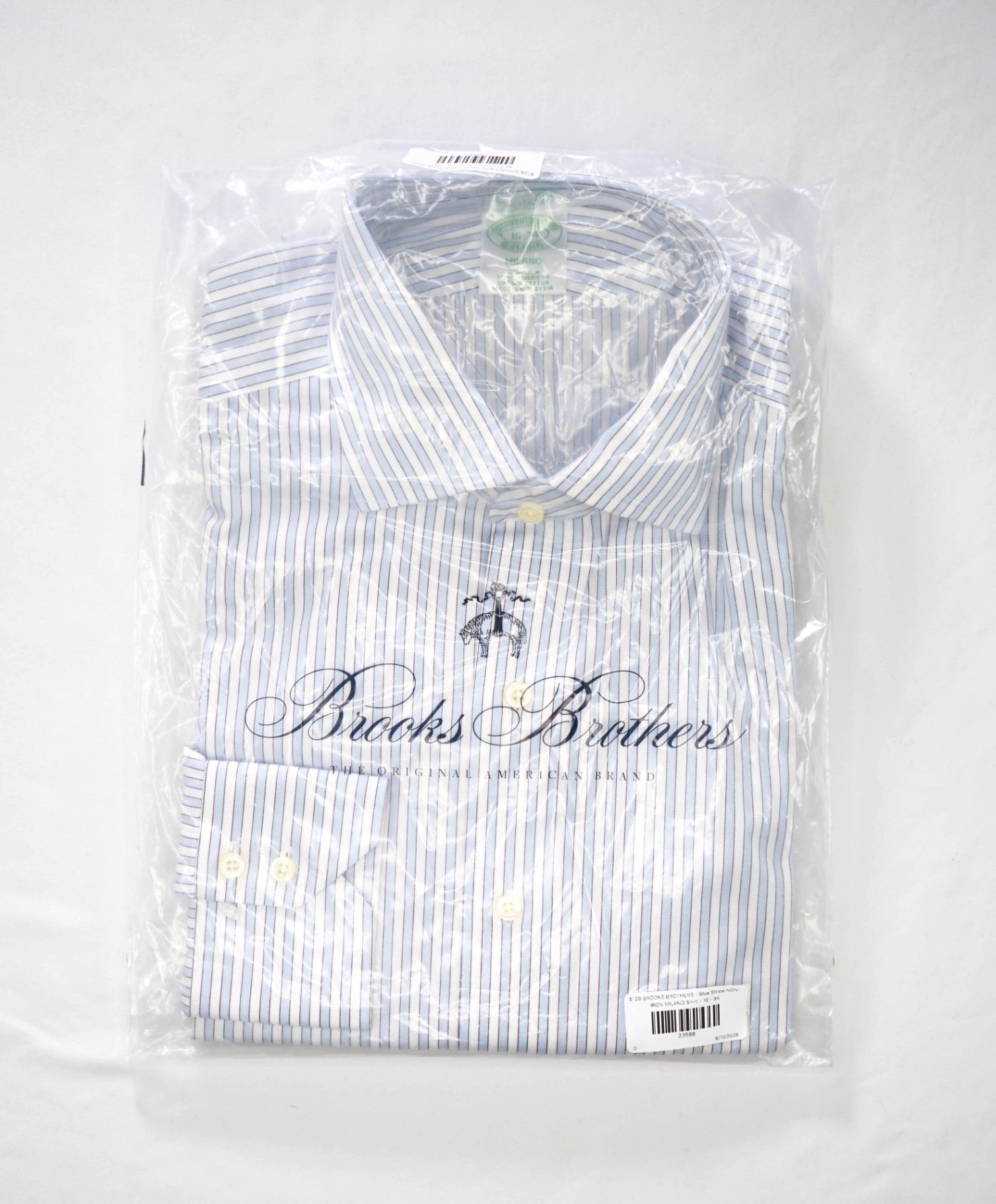 $128 BROOKS BROTHERS - Blue Stripe NON-IRON MILANO Shirt - 16 - 34