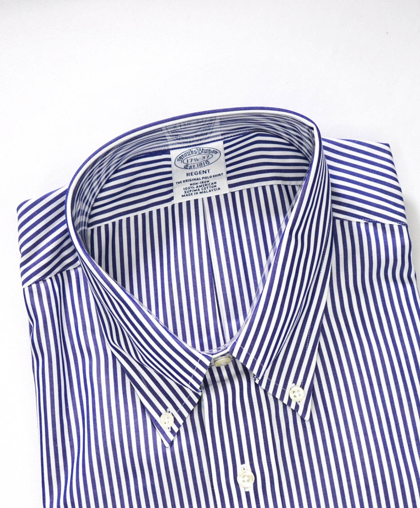 $128 BROOKS BROTHERS - Blue Stripe NON-IRON REGENT Shirt - 17.5 - 37