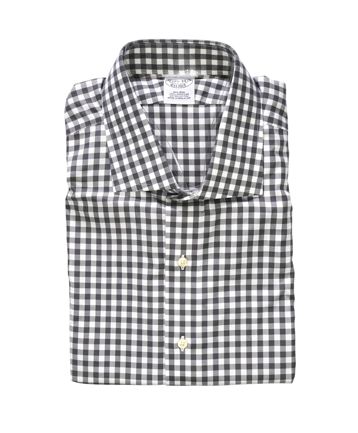 $128 BROOKS BROTHERS - Gray Gingham NON-IRON Shirt - 17.5 - 34