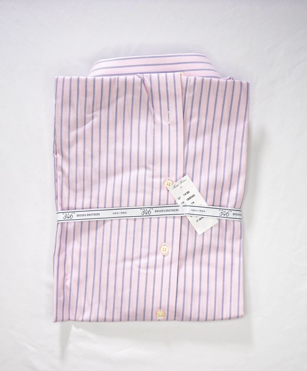 $128 BROOKS BROTHERS - Pink/Blue Stripe NON-IRON "346" Slim Fit Shirt - 17 - 34/35
