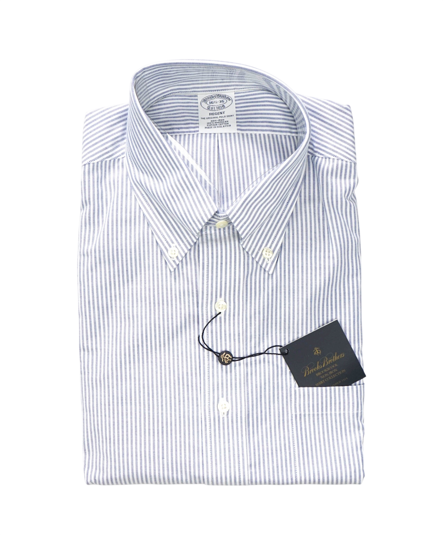 $128 BROOKS BROTHERS - Blue Stripe NON-IRON REGENT Shirt - 16.5 - 35