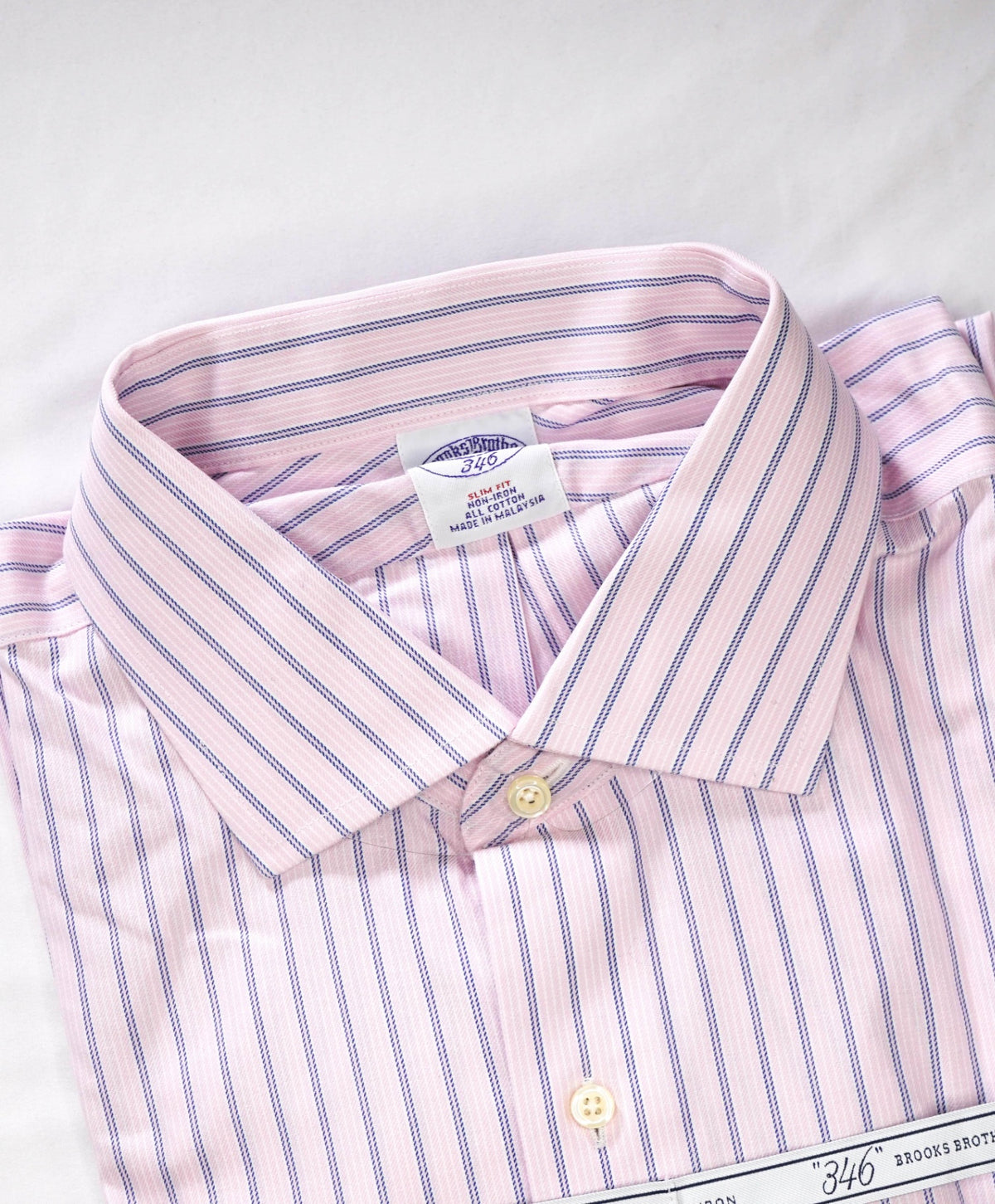 $128 BROOKS BROTHERS - Pink/Blue Stripe NON-IRON "346" Slim Fit Shirt - 17 - 34/35