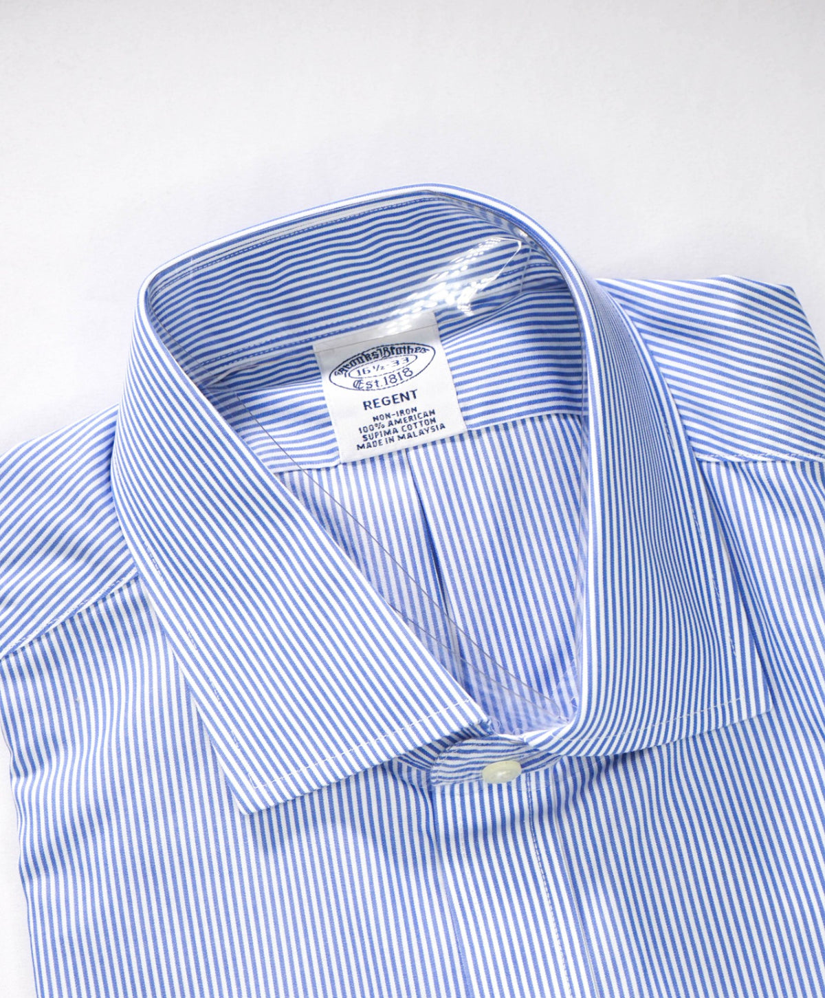$128 BROOKS BROTHERS - Blue Stripe NON-IRON REGENT Shirt - 16.5 - 33