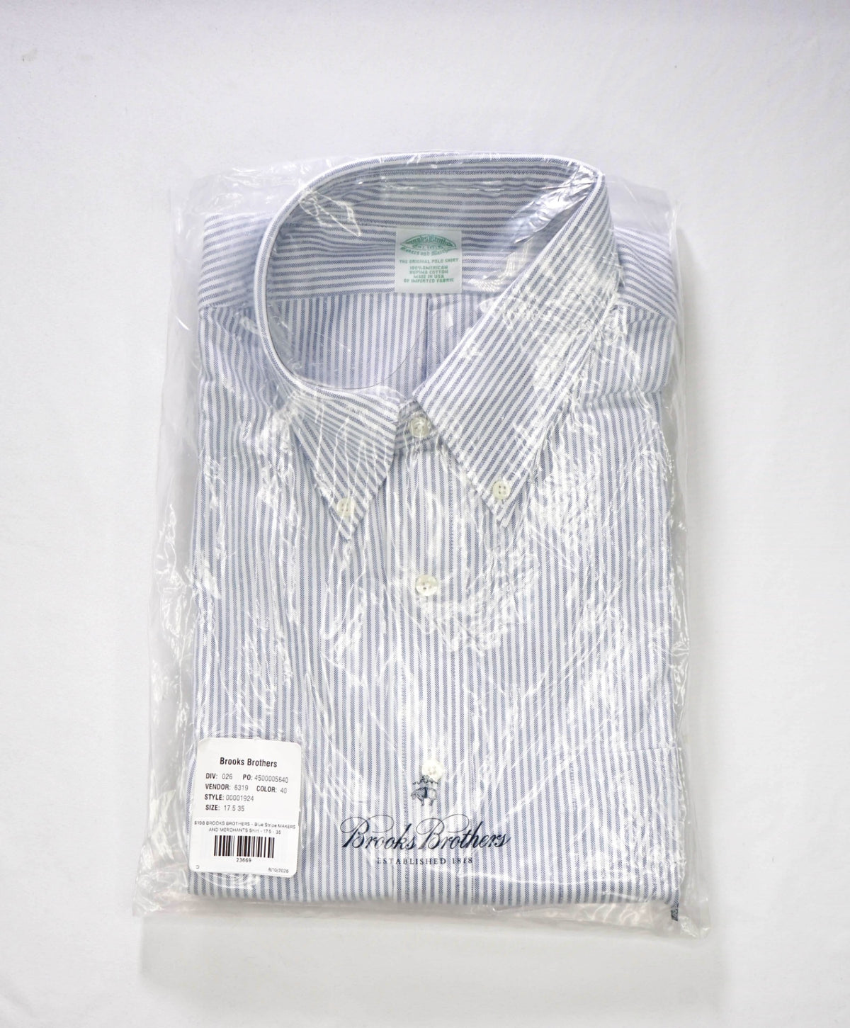 $198 BROOKS BROTHERS - Blue Stripe MAKERS AND MERCHANTS Shirt - 17.5 - 35