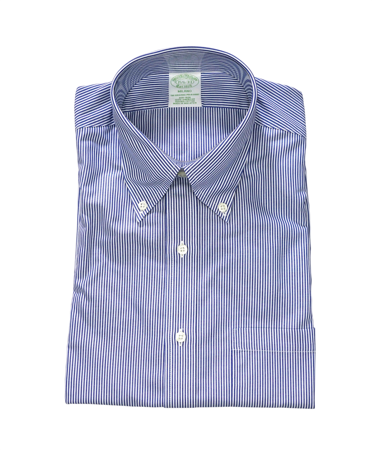 $128 BROOKS BROTHERS - Blue Stripe NON-IRON MILANO Shirt - 15.5 - 33