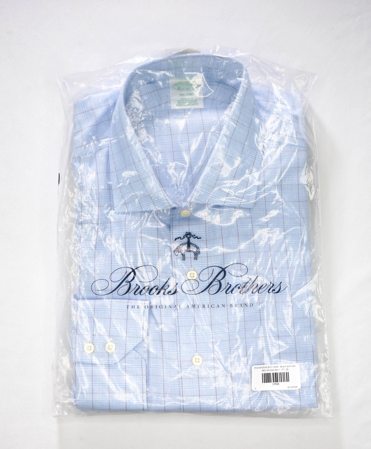 $128 BROOKS BROTHERS - Blue Plaid NON-IRON MILANO Shirt - 17 - 35