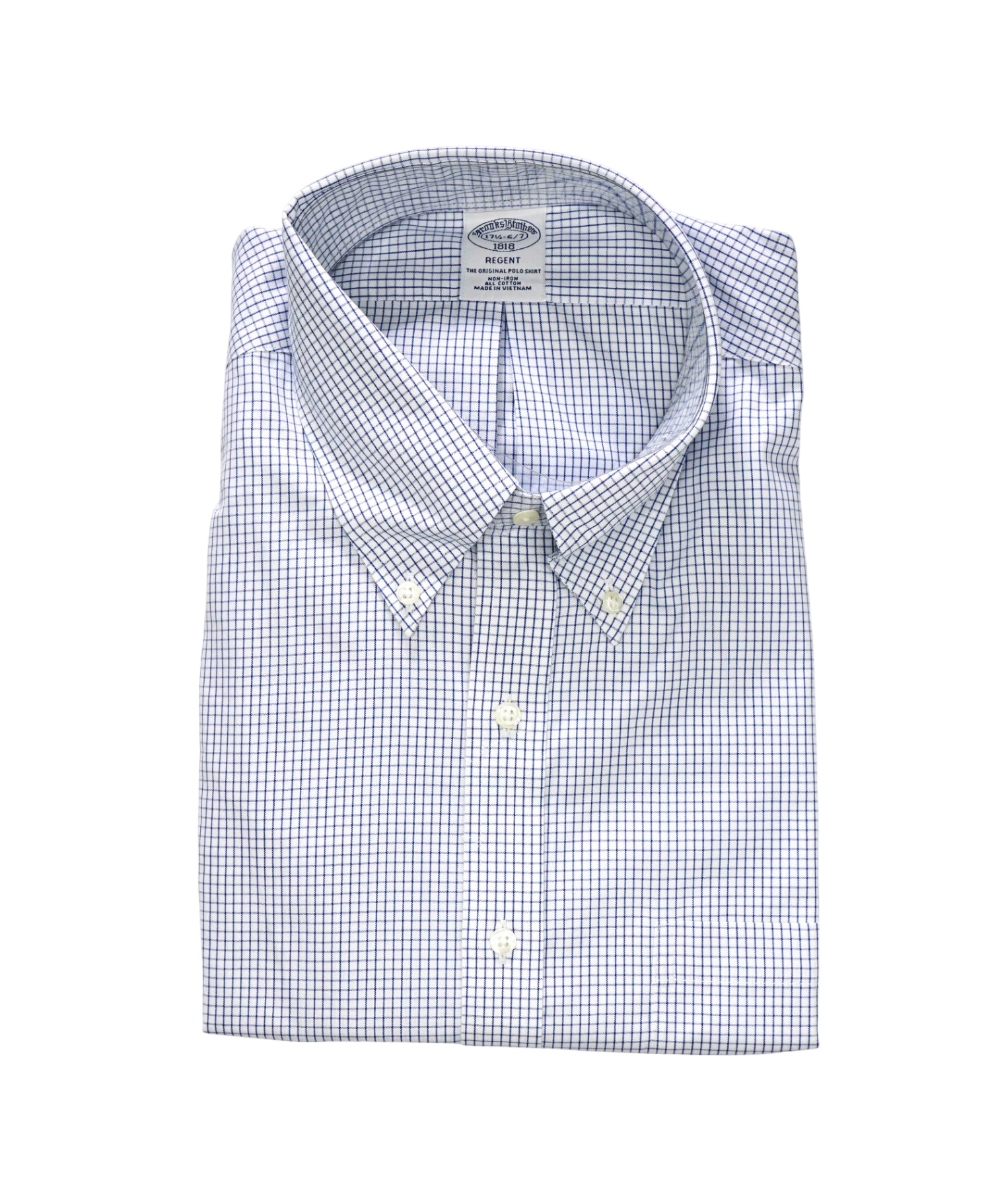 $128 BROOKS BROTHERS - Blue Check NON-IRON REGENT Shirt - 17.5 - 36/37