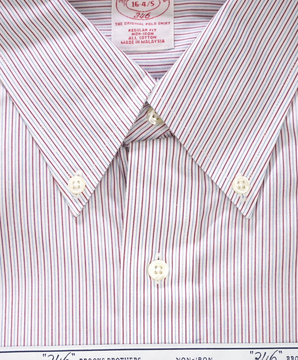 $128 BROOKS BROTHERS - Red/Blue Stripe NON-IRON "346" Shirt - 16 - 34/35
