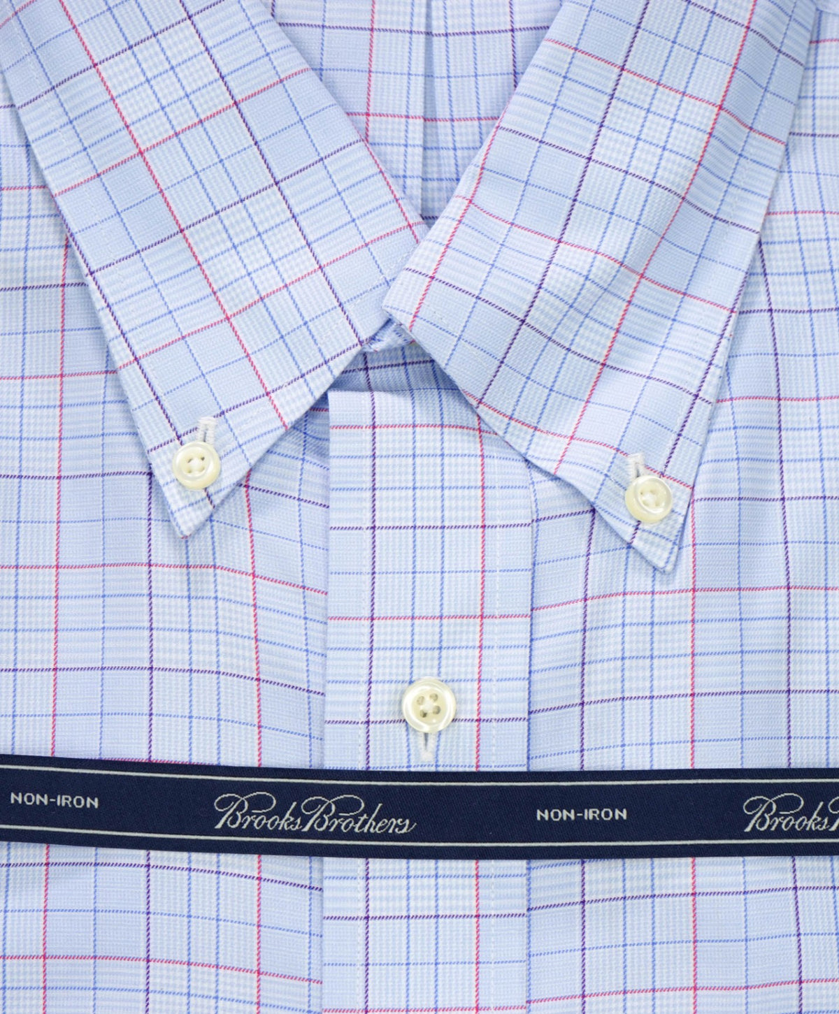 $128 BROOKS BROTHERS - Blue Plaid NON-IRON Shirt - 17 - 34