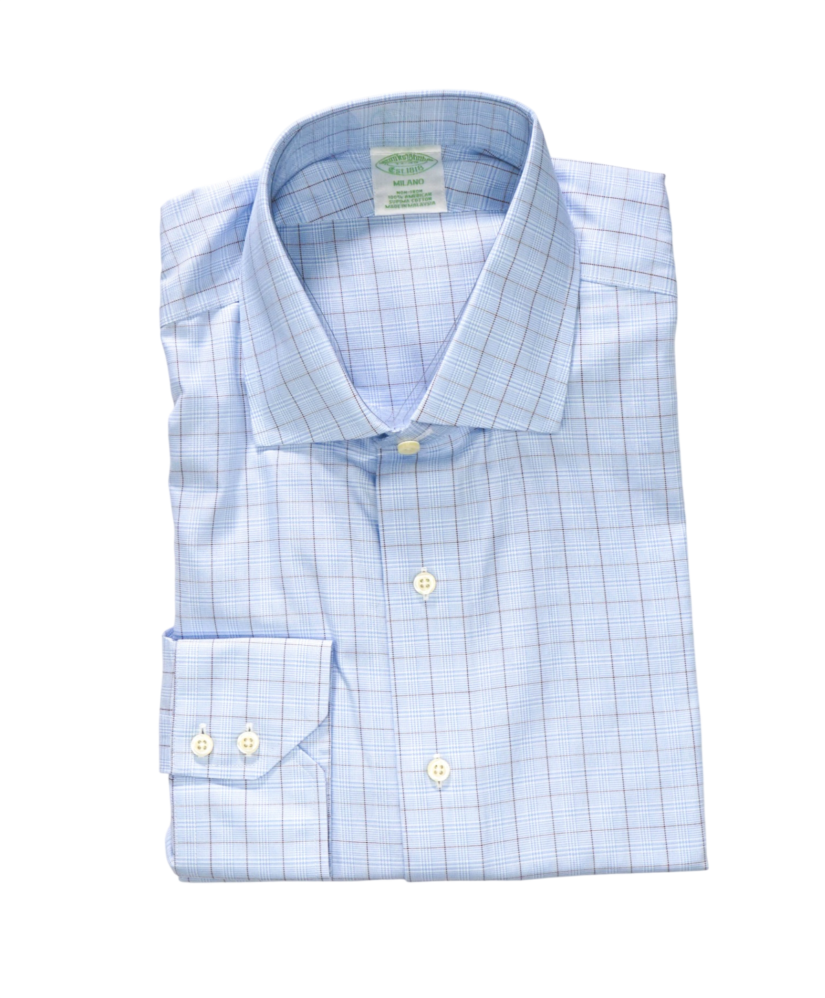 $128 BROOKS BROTHERS - Blue Plaid NON-IRON MILANO Shirt - 17 - 35