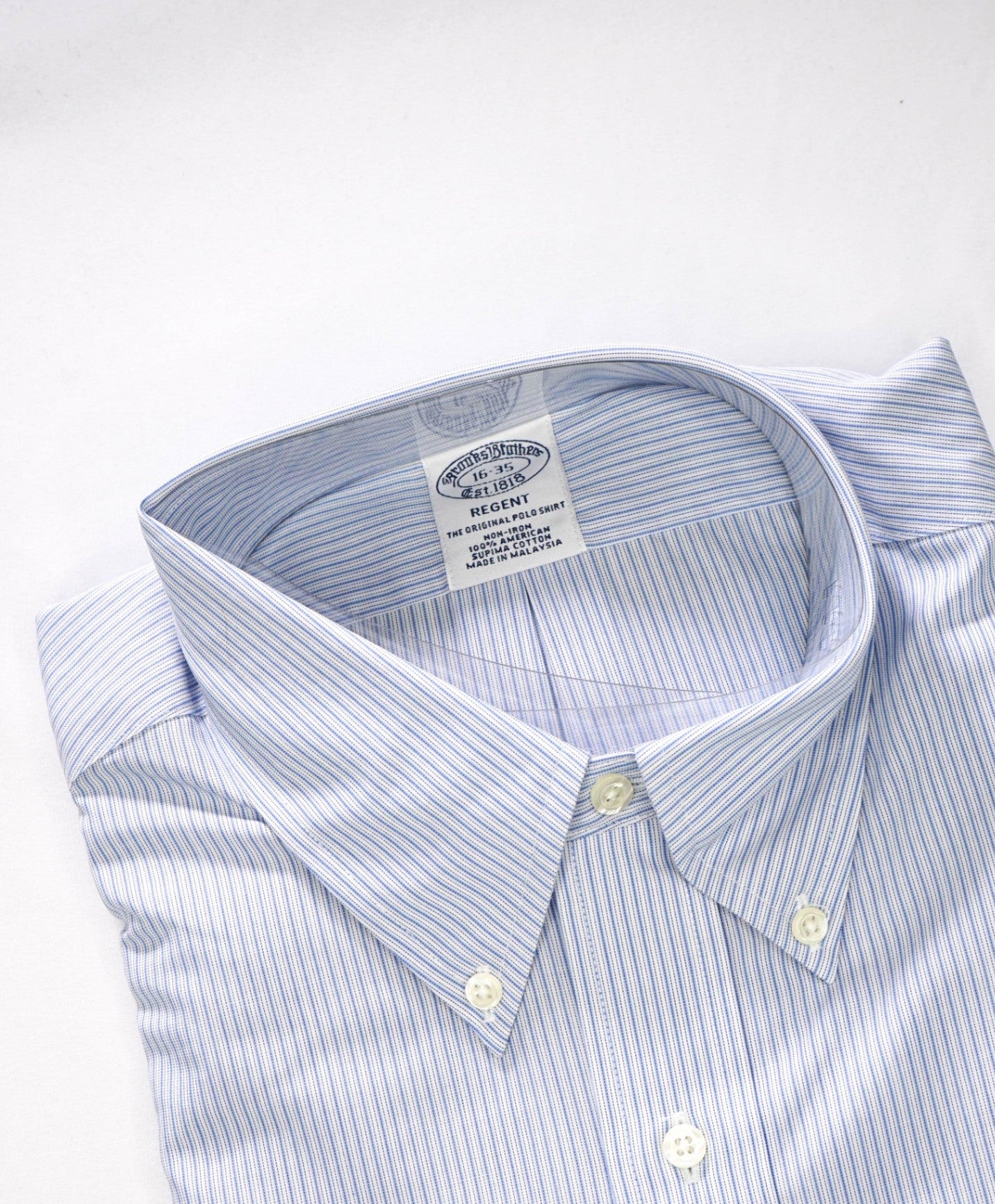 $128 BROOKS BROTHERS - Blue Stripe NON-IRON REGENT Shirt - 16 - 35