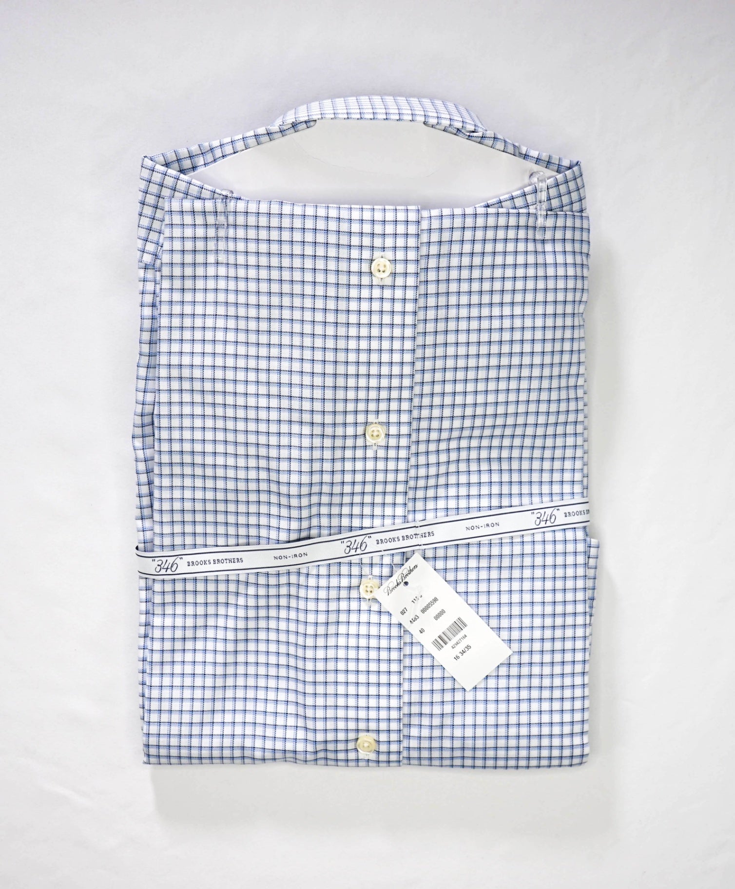 $128 BROOKS BROTHERS - Blue Check NON-IRON "346" Slim Fit Shirt - 16 - 34/35