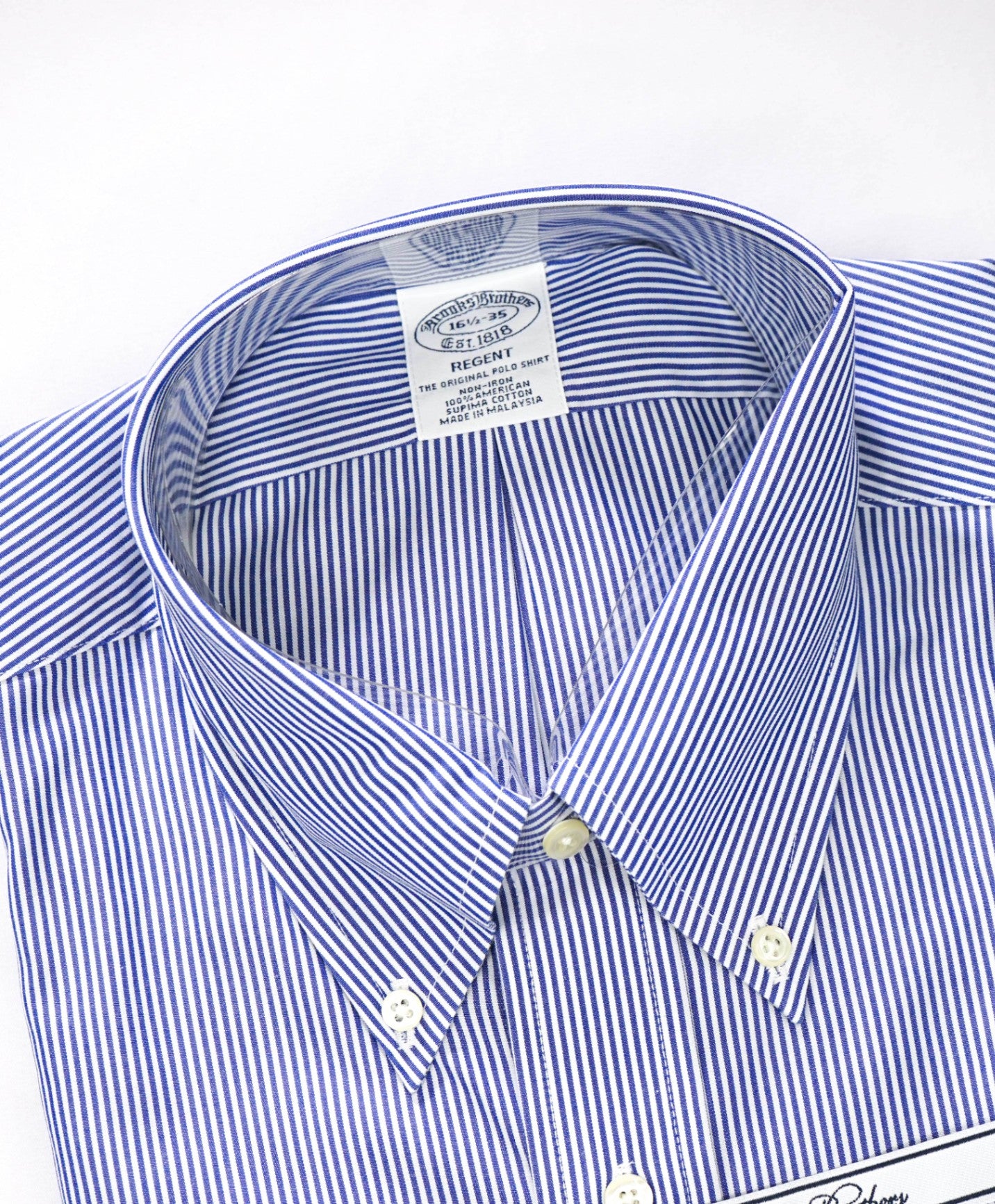 $128 BROOKS BROTHERS - Blue Stripe NON-IRON REGENT Shirt - 16.5 - 35