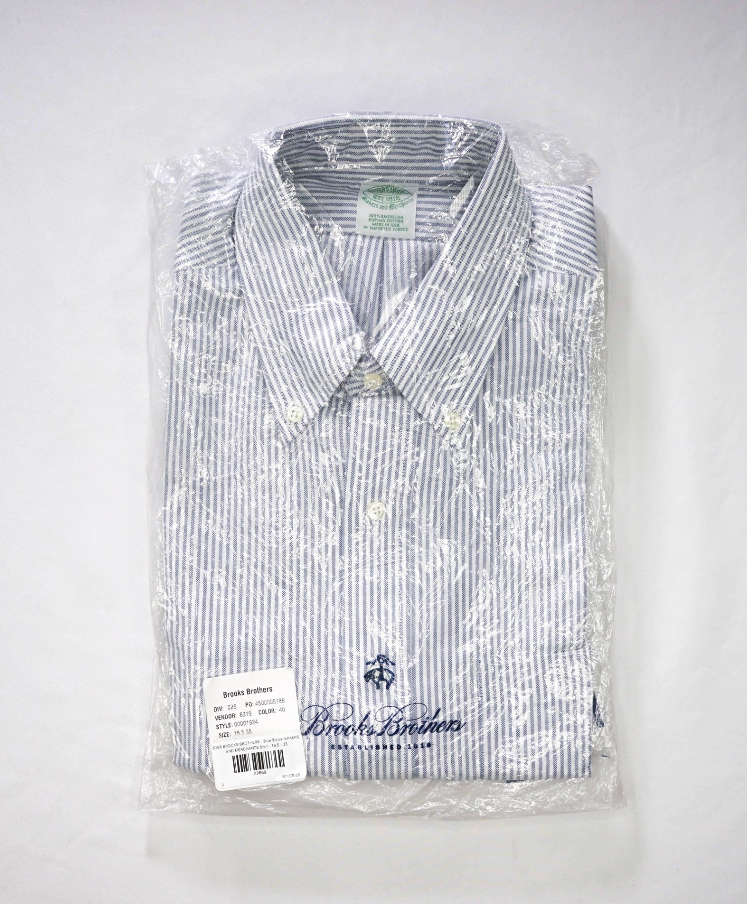 $198 BROOKS BROTHERS - Blue Stripe MAKERS AND MERCHANTS Shirt - 16.5 - 35