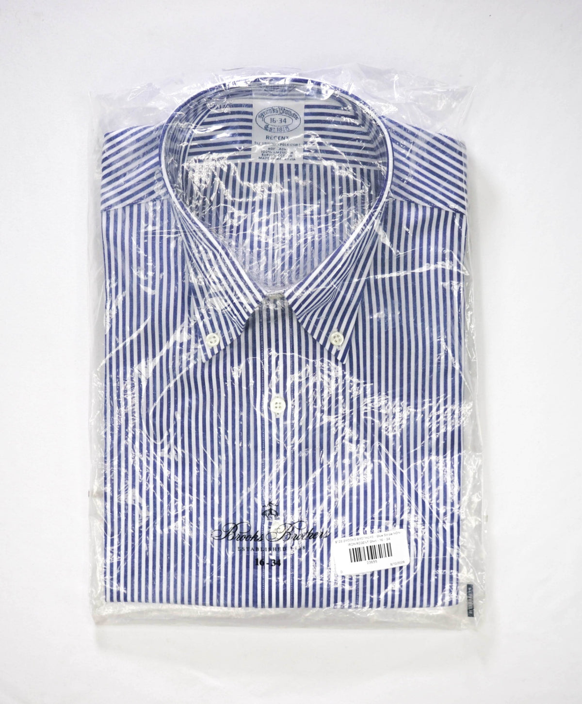 $128 BROOKS BROTHERS - Blue Stripe NON-IRON REGENT Shirt - 16 - 34