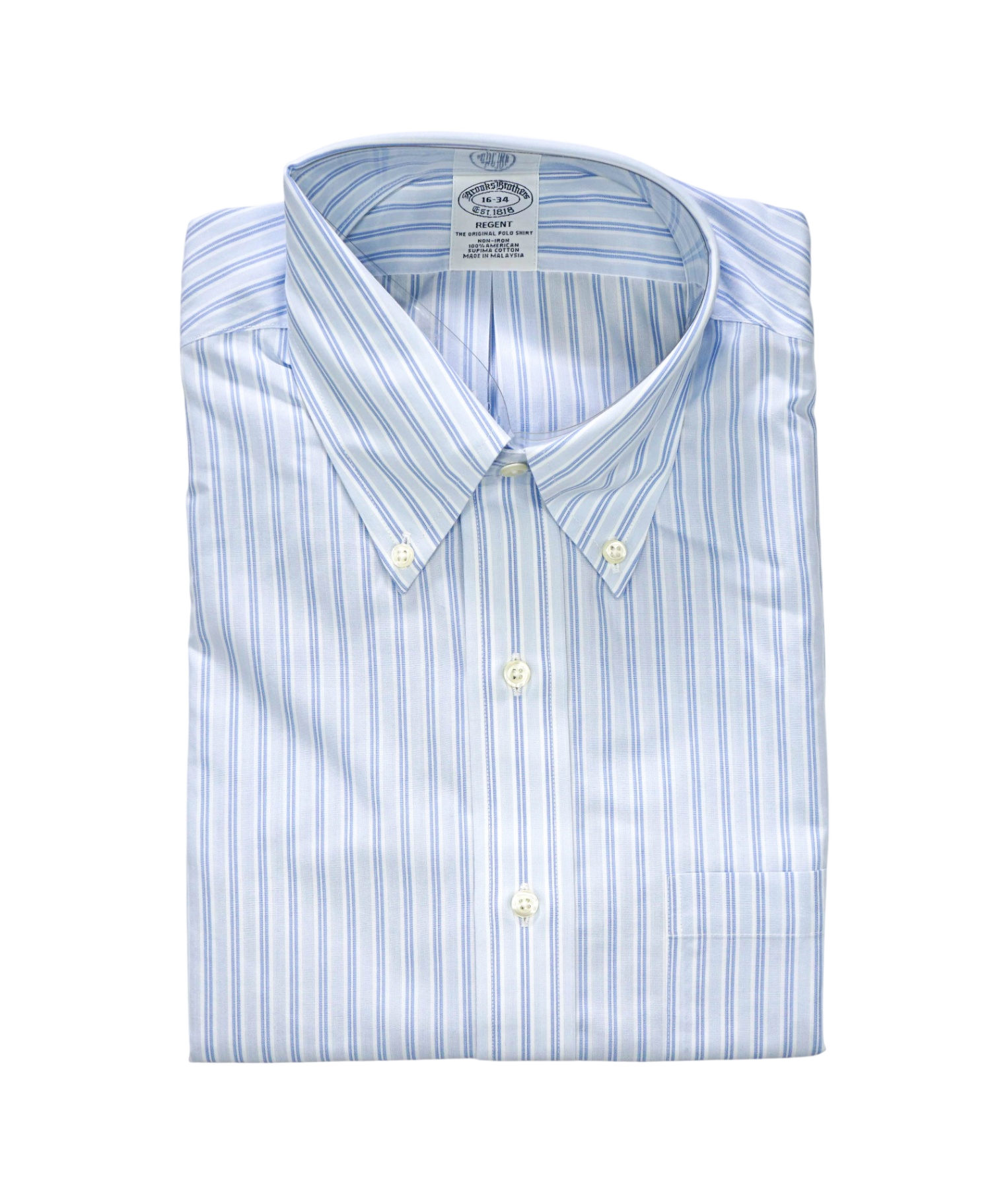 $128 BROOKS BROTHERS - Blue Stripe NON-IRON REGENT Shirt - 16 - 34