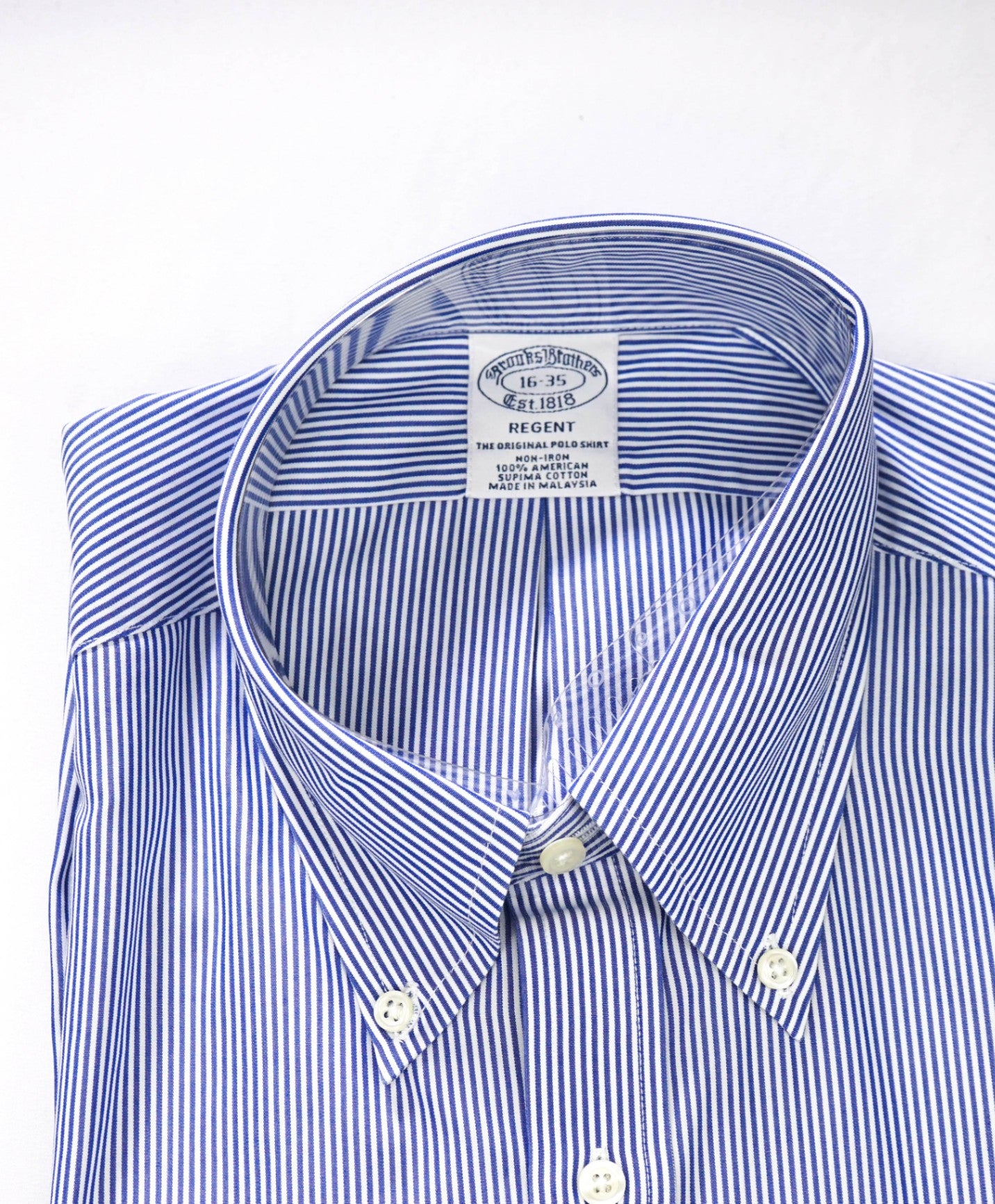 $128 BROOKS BROTHERS - Blue Stripe NON-IRON REGENT Shirt - 16 - 35