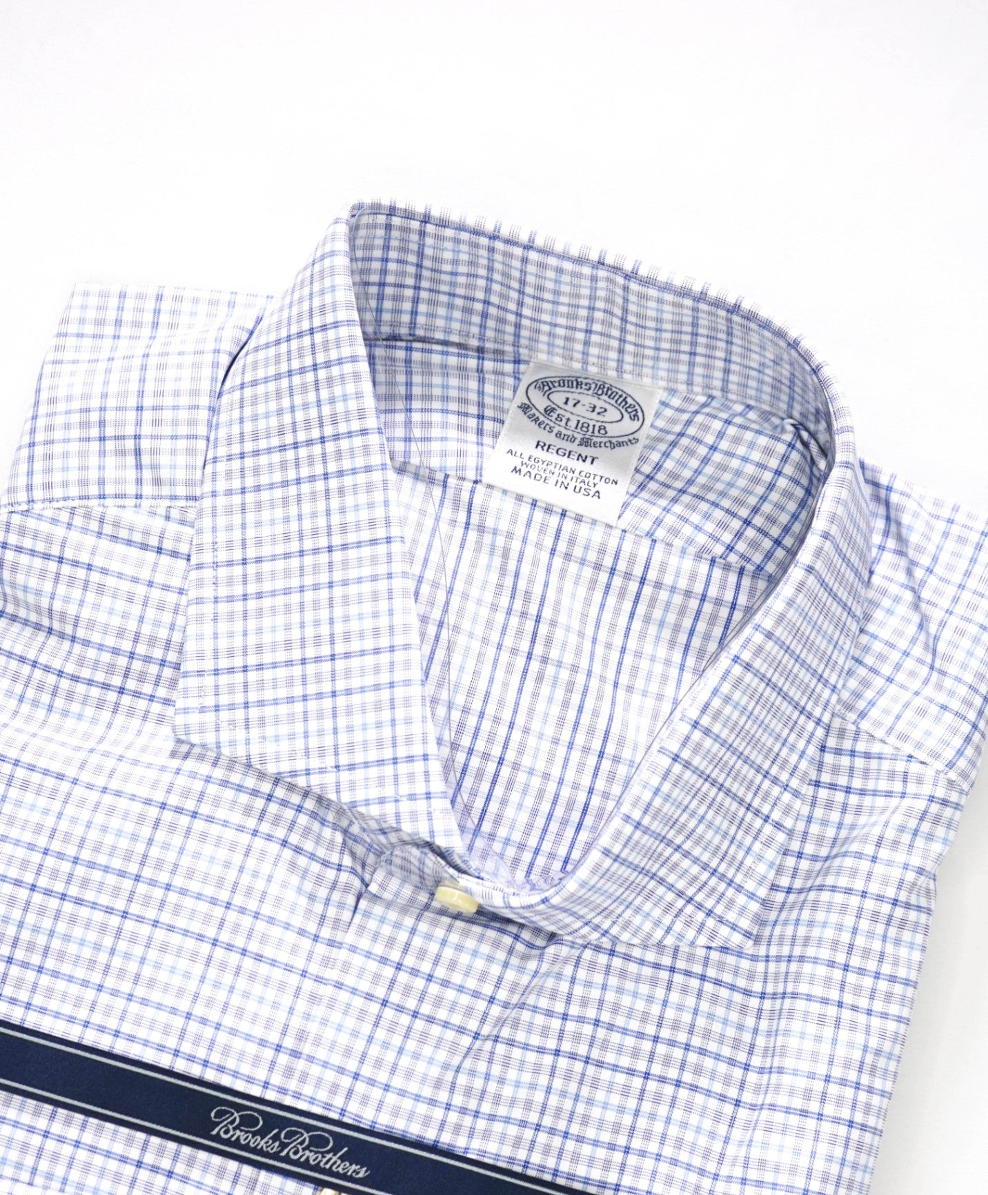 $198 BROOKS BROTHERS - Blue Plaid MAKERS AND MERCHANTS REGENT Shirt - 17 - 32
