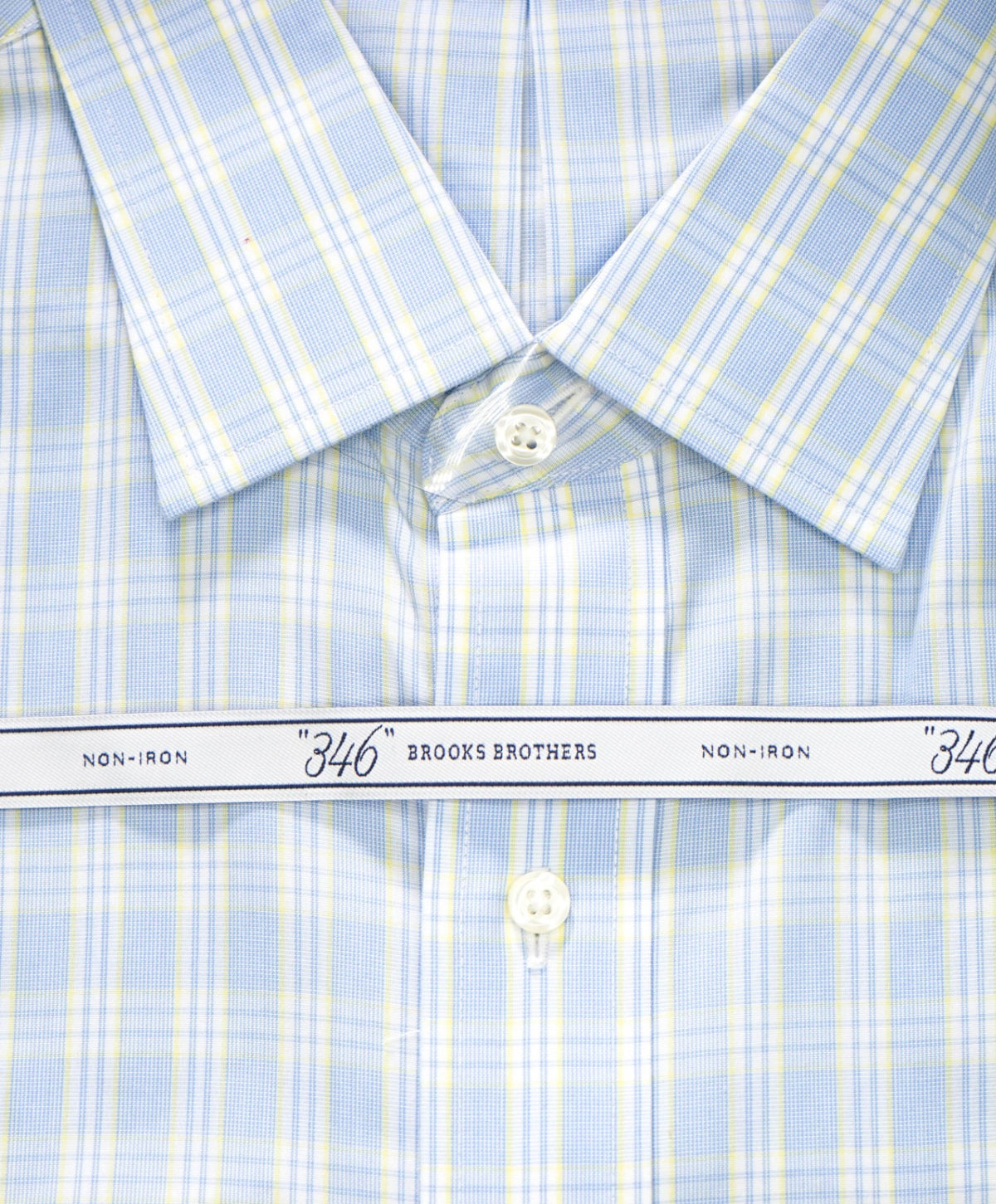 $128 BROOKS BROTHERS - Blue/Yellow Plaid NON-IRON "346" Slim Fit Shirt - 17.5 - 36/37