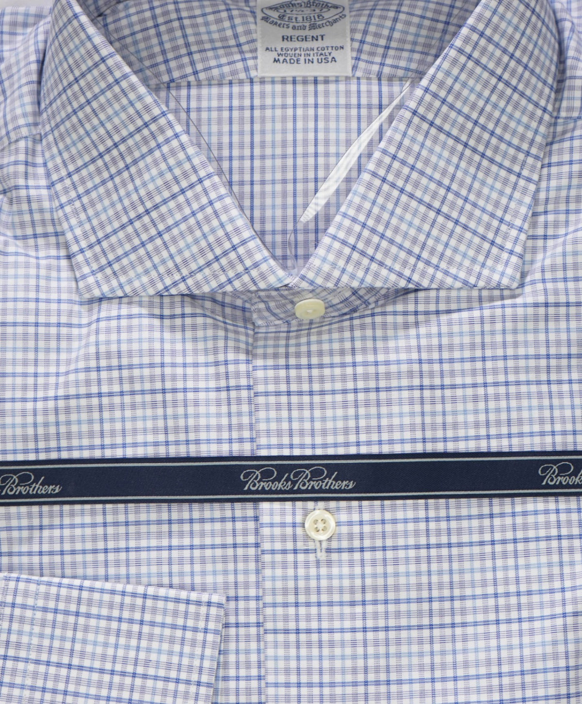 $198 BROOKS BROTHERS - Blue Plaid MAKERS AND MERCHANTS REGENT Shirt - 17.5 - 37