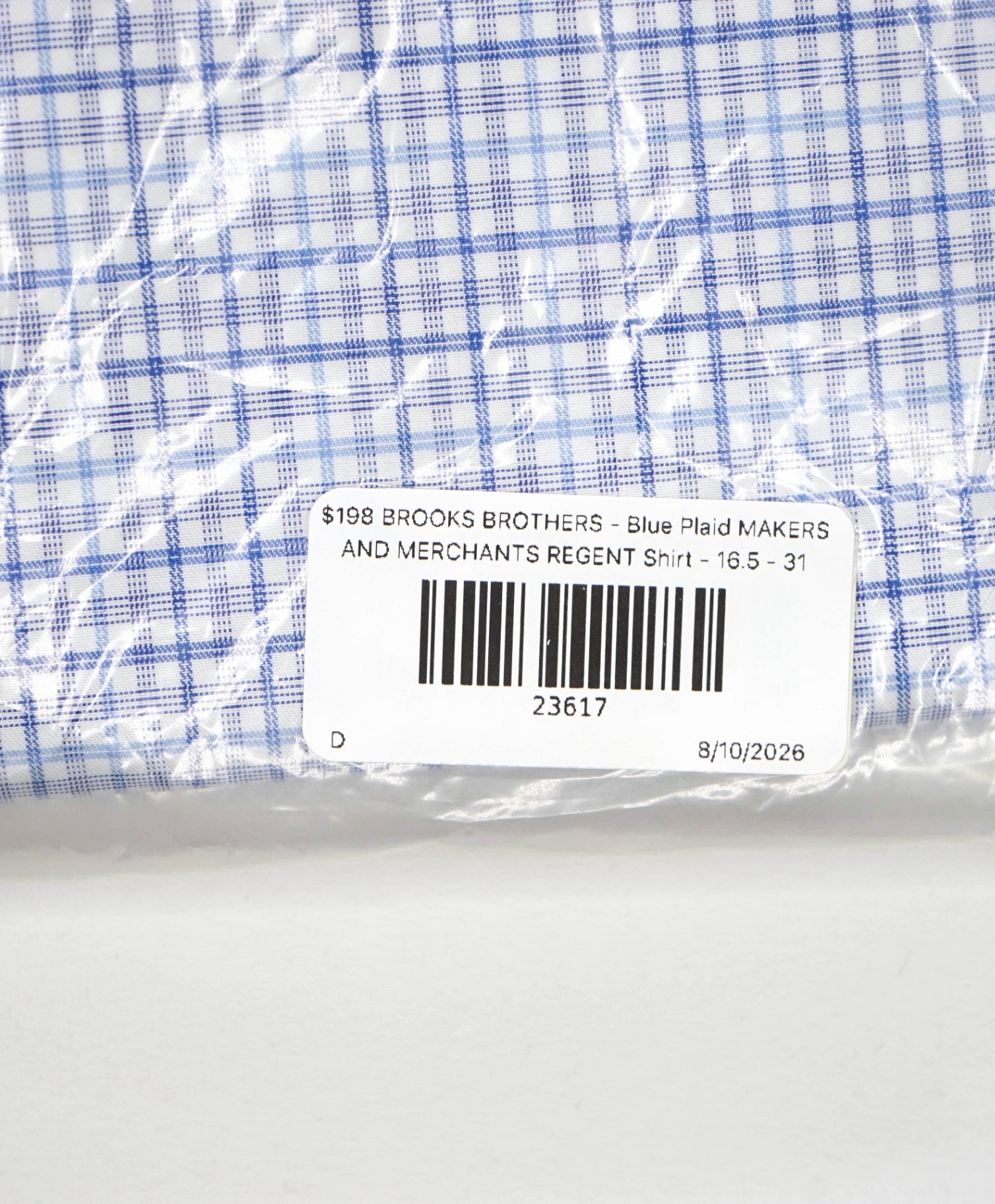$198 BROOKS BROTHERS - Blue Plaid MAKERS AND MERCHANTS REGENT Shirt - 16.5 - 31