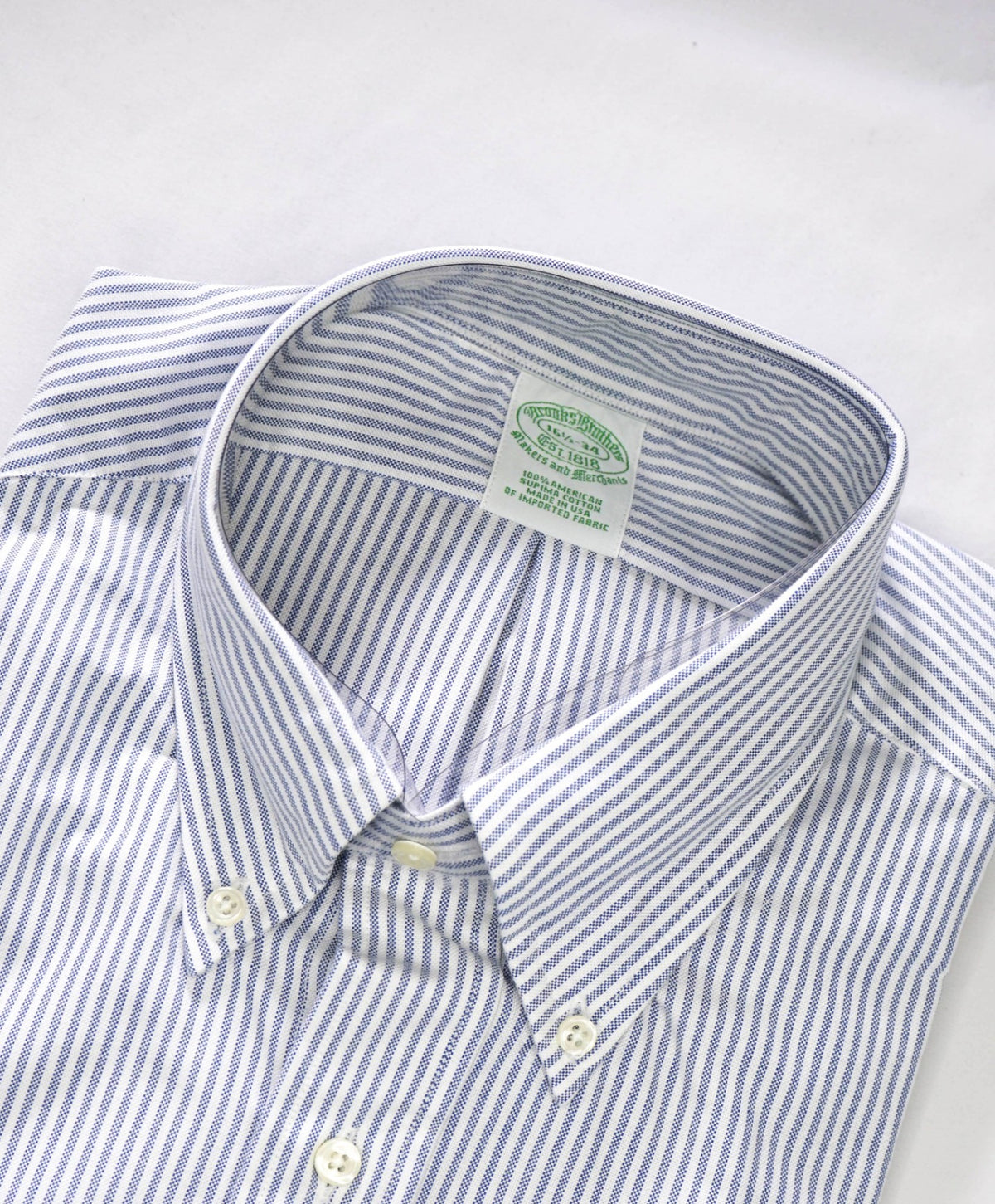 $198 BROOKS BROTHERS - Blue Stripe MADE IN USA MAKERS AND MERCHANTS Shirt - 16.5 - 34