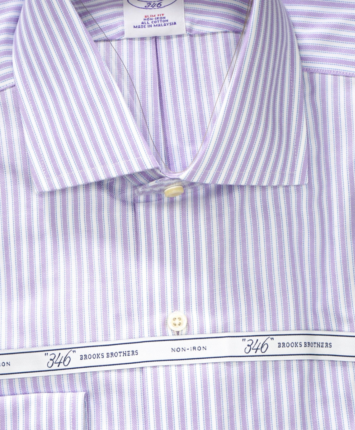 $128 BROOKS BROTHERS - Purple/Blue Stripe NON-IRON "346" Slim Fit Shirt - 16 - 32/33