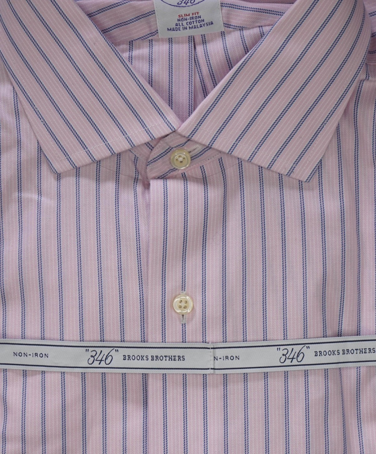 $128 BROOKS BROTHERS - Pink/Blue Stripe NON-IRON "346" Slim Fit Shirt - 17 - 34/35