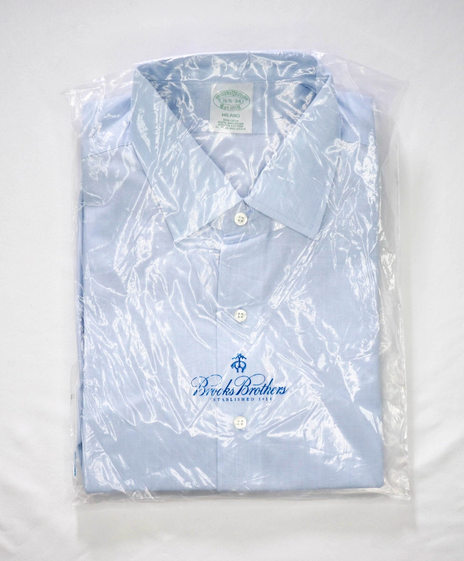 $128 BROOKS BROTHERS - Blue NON-IRON MILANO Shirt - 16.5 - 34