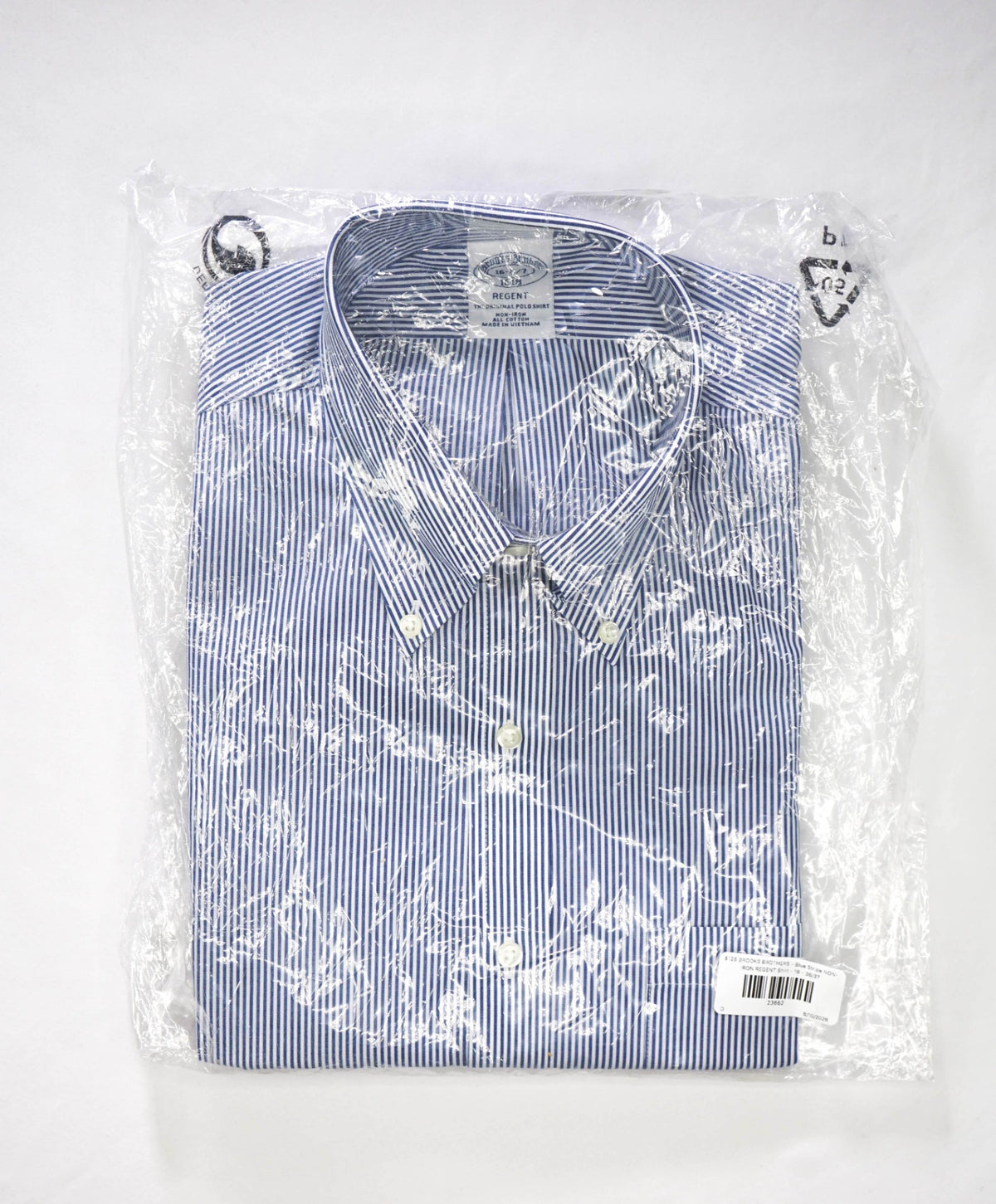 $128 BROOKS BROTHERS - Blue Stripe NON-IRON REGENT Shirt - 16 - 36/37