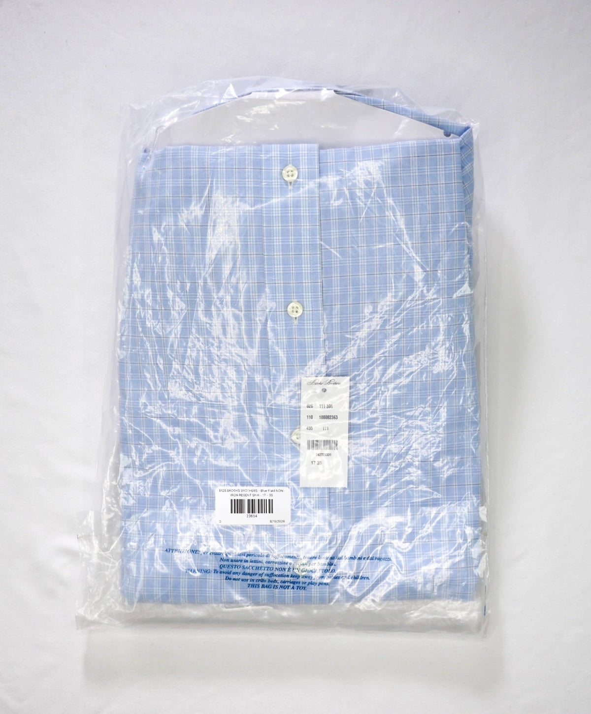 $128 BROOKS BROTHERS - Blue Plaid NON-IRON REGENT Shirt - 17 - 35