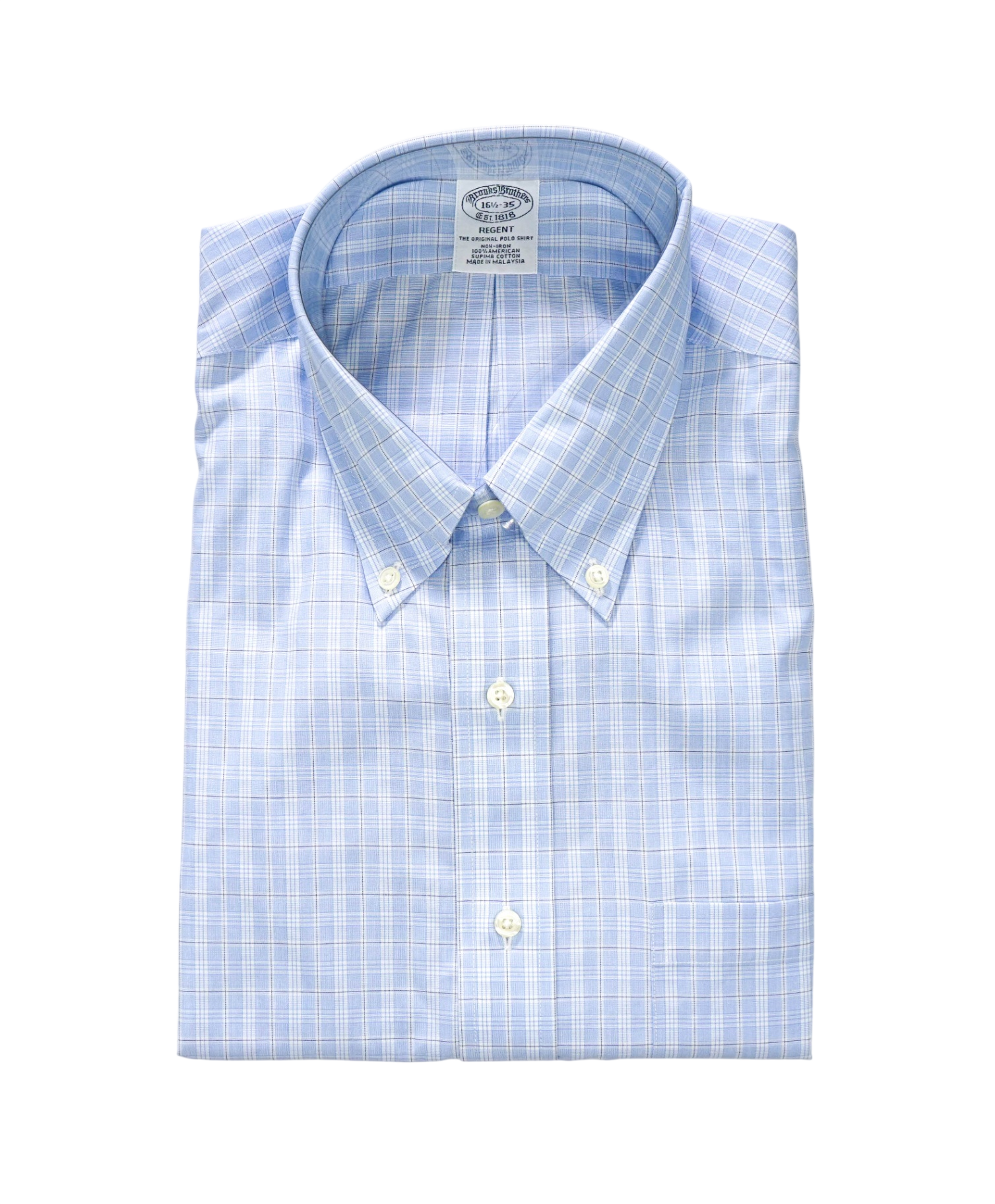 $128 BROOKS BROTHERS - Blue Plaid NON-IRON REGENT Shirt - 16.5 - 35